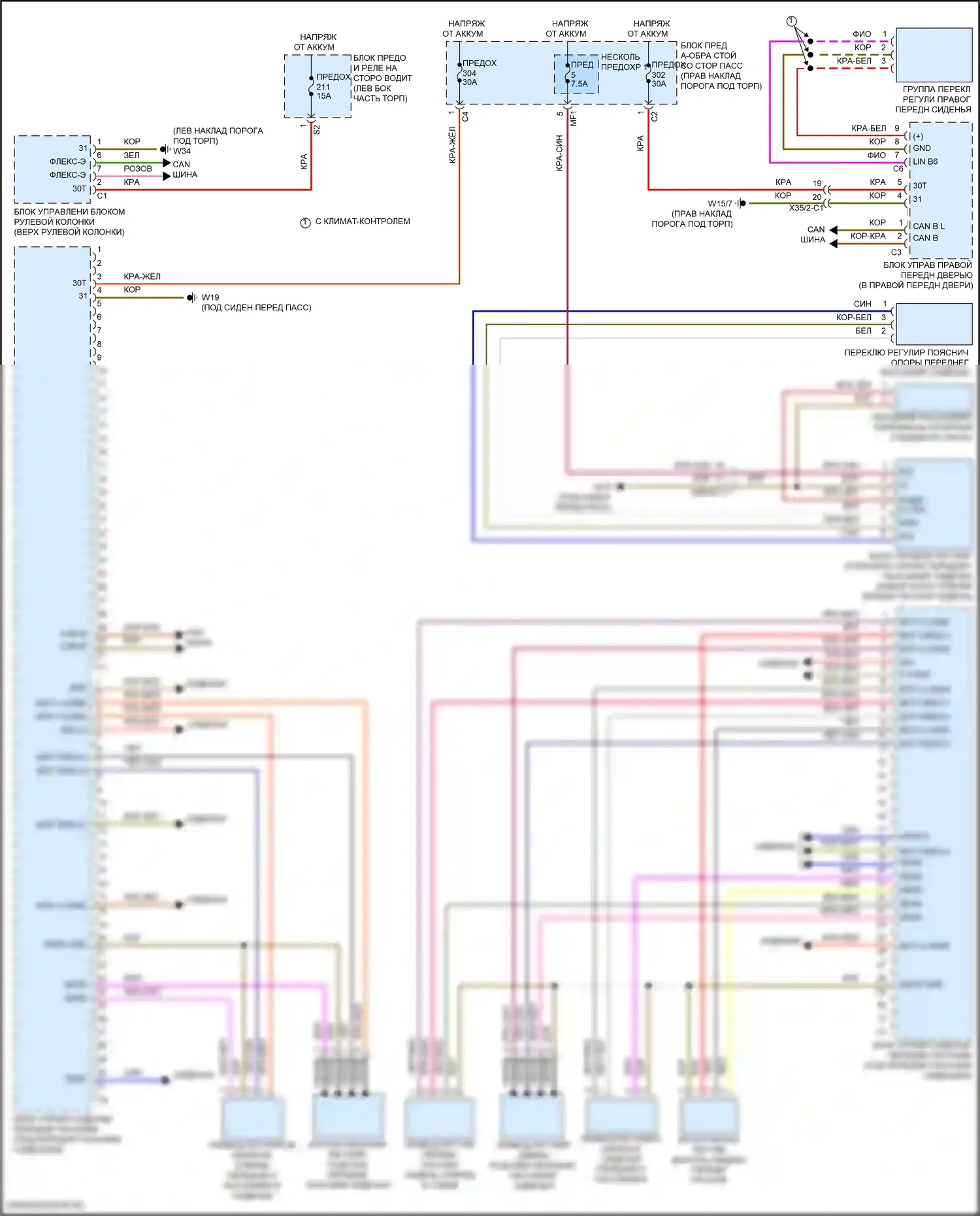 CLS-класс AMG Mercedes-Benz C257 рестайлинг (2021-2024): Электросхема сиденья памяти переднего пассажира 