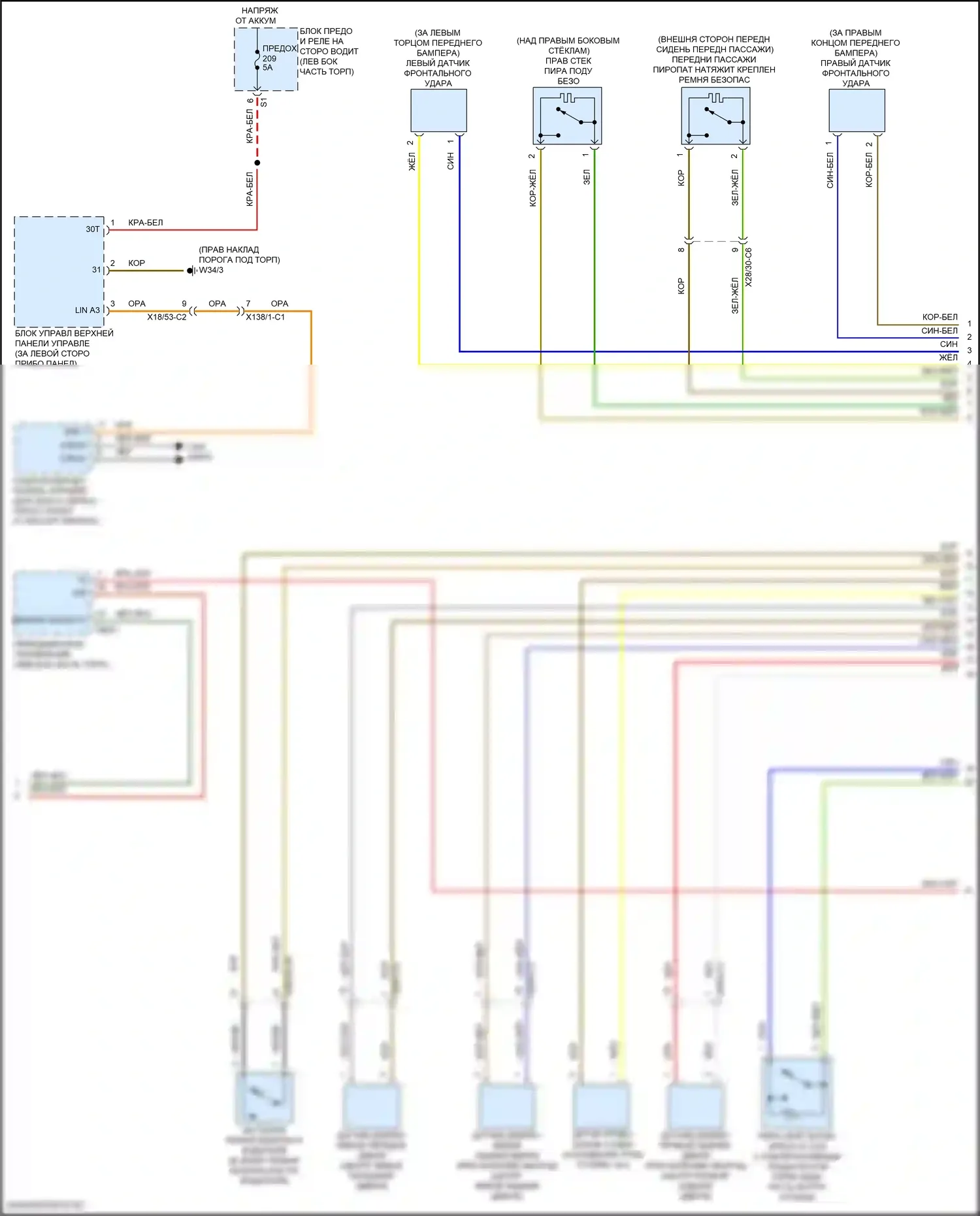 CLS-класс AMG Mercedes-Benz C257 рестайлинг (2021-2024): Электросхема подушек безопасности (4 из 5) 