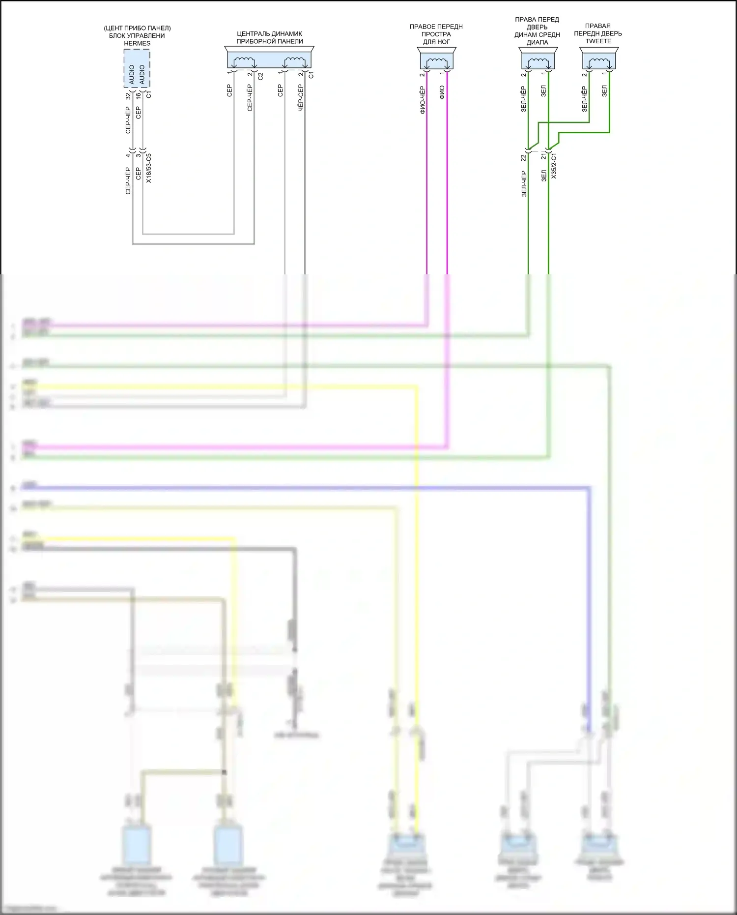 CLS-класс Mercedes-Benz C257 (2017-2021): Электросхема усилителя звука, без усиленного двигателя и усовершенствованной звуковой системы (2 из 2) 