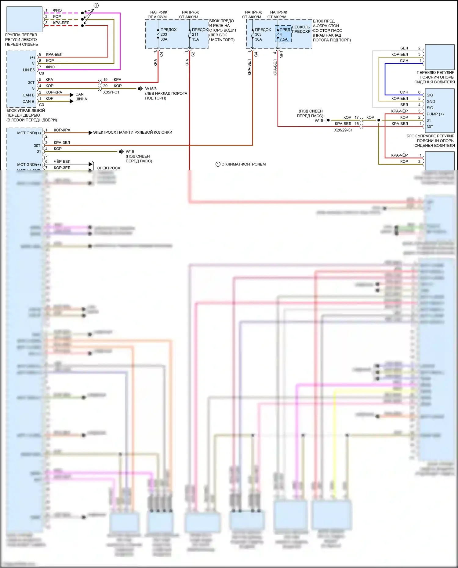 CLS-класс Mercedes-Benz C257 (2017-2021): Электросхема сиденья памяти водителя 
