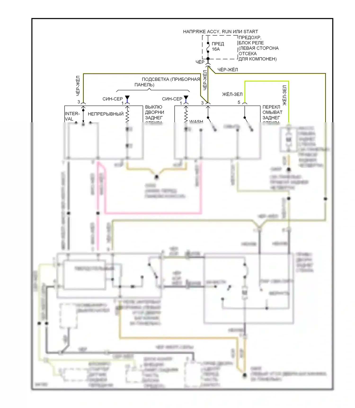 E-класс Mercedes-Benz W124/S124/C124/A124 (1992-1997): Электросхема задних дворников и омывателей 