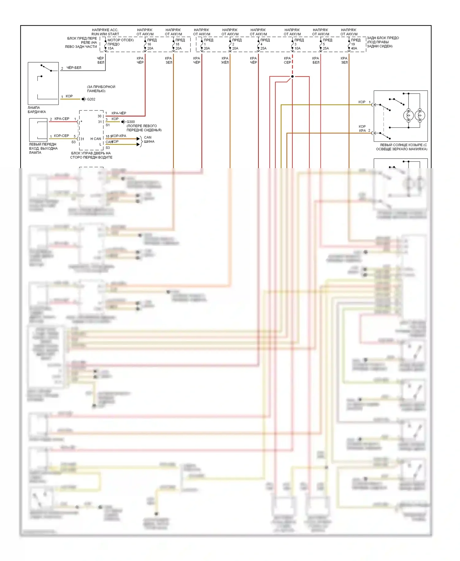 E-класс AMG Mercedes-Benz W210/S210 рестайлинг (1999-2002): Электросхема освещения салона 