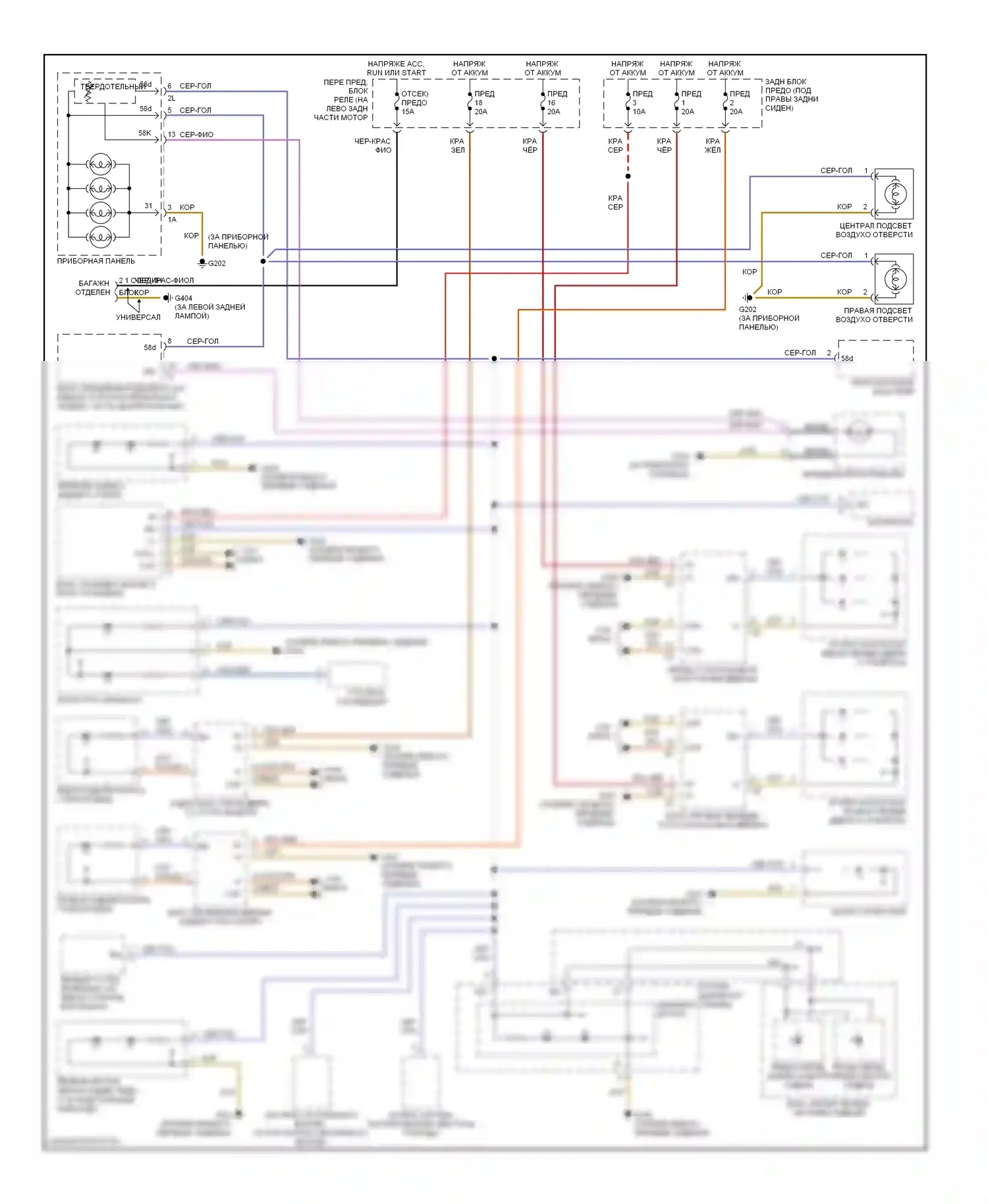 E-класс AMG Mercedes-Benz W210/S210 рестайлинг (1999-2002): Электросхема подсветки приборной панели 