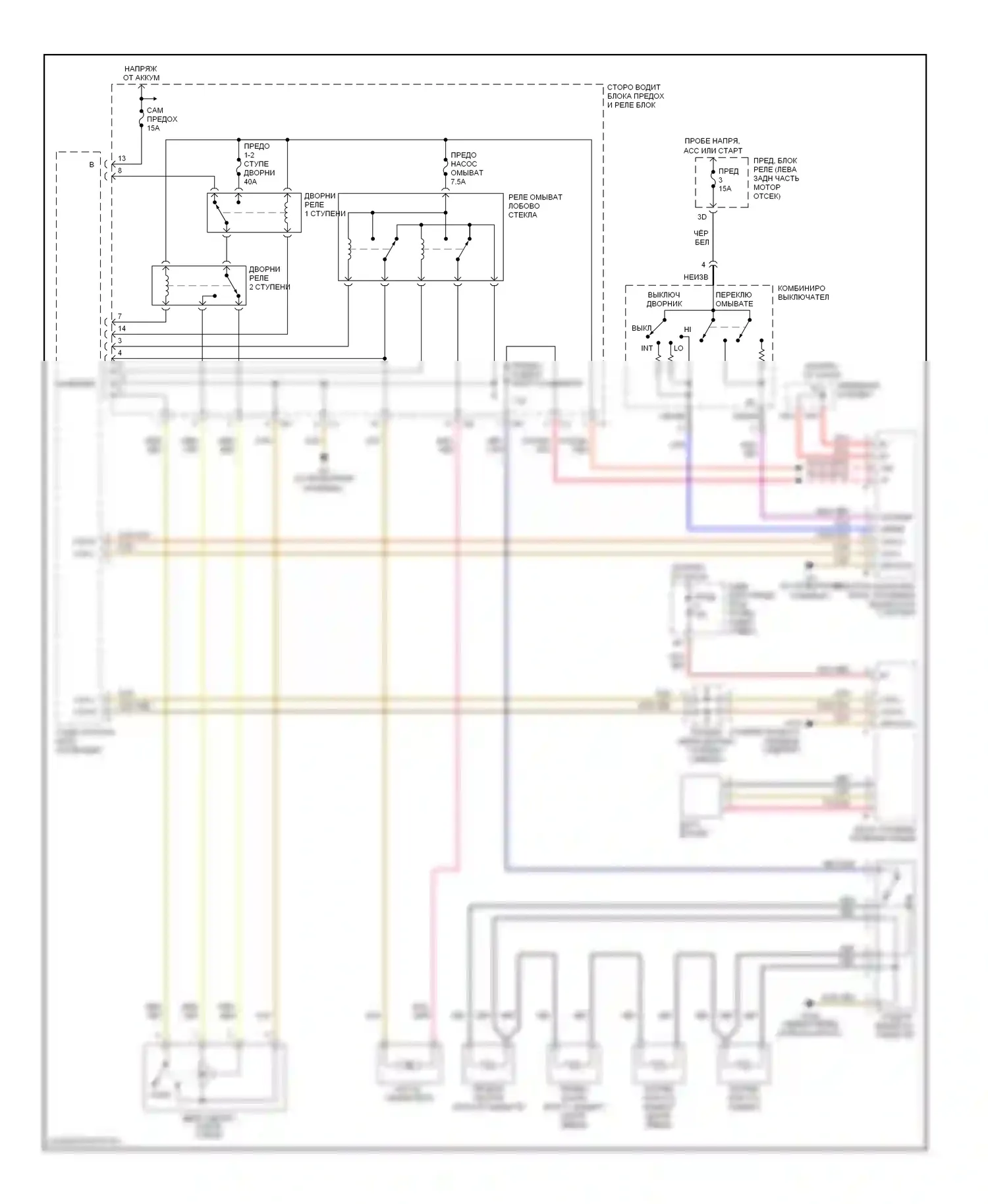 E-класс Mercedes-Benz W210/S210 рестайлинг (1999-2003): Электросхема передних дворников и омывателей 