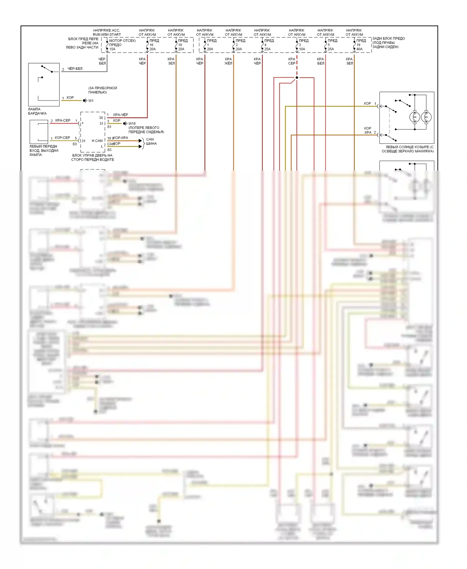 E-класс Mercedes-Benz W210/S210 рестайлинг (1999-2003): Электросхема освещения салона 