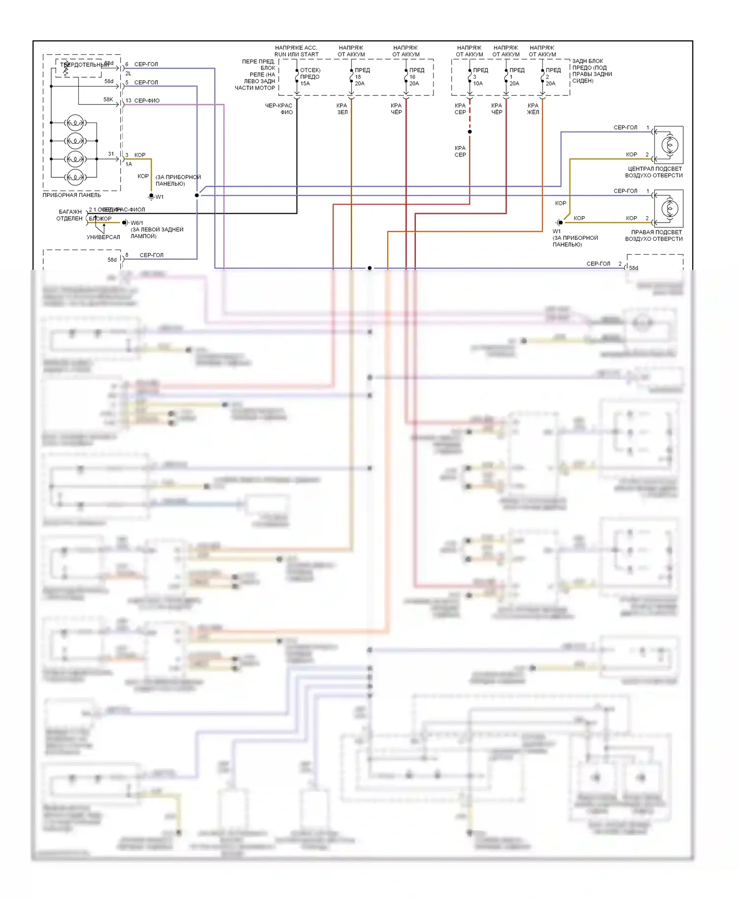 E-класс Mercedes-Benz W210/S210 рестайлинг (1999-2003): Электросхема подсветки приборной панели 