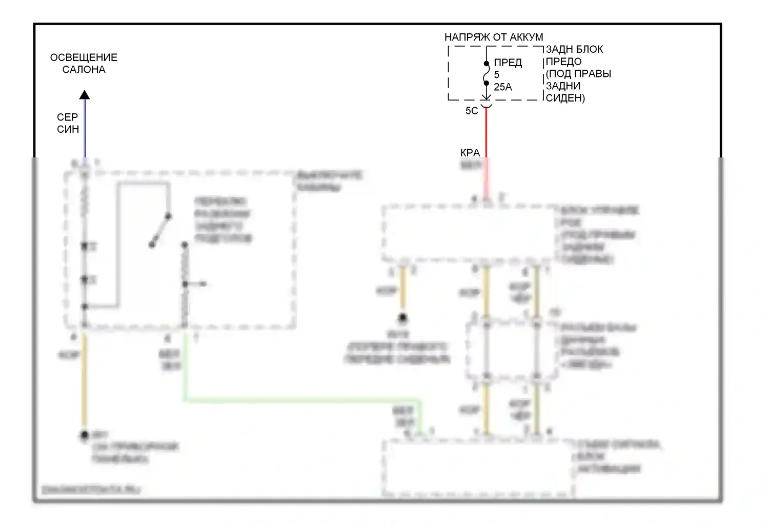 E-класс Mercedes-Benz W210/S210 рестайлинг (1999-2003): Электросхема заднего подголовника 
