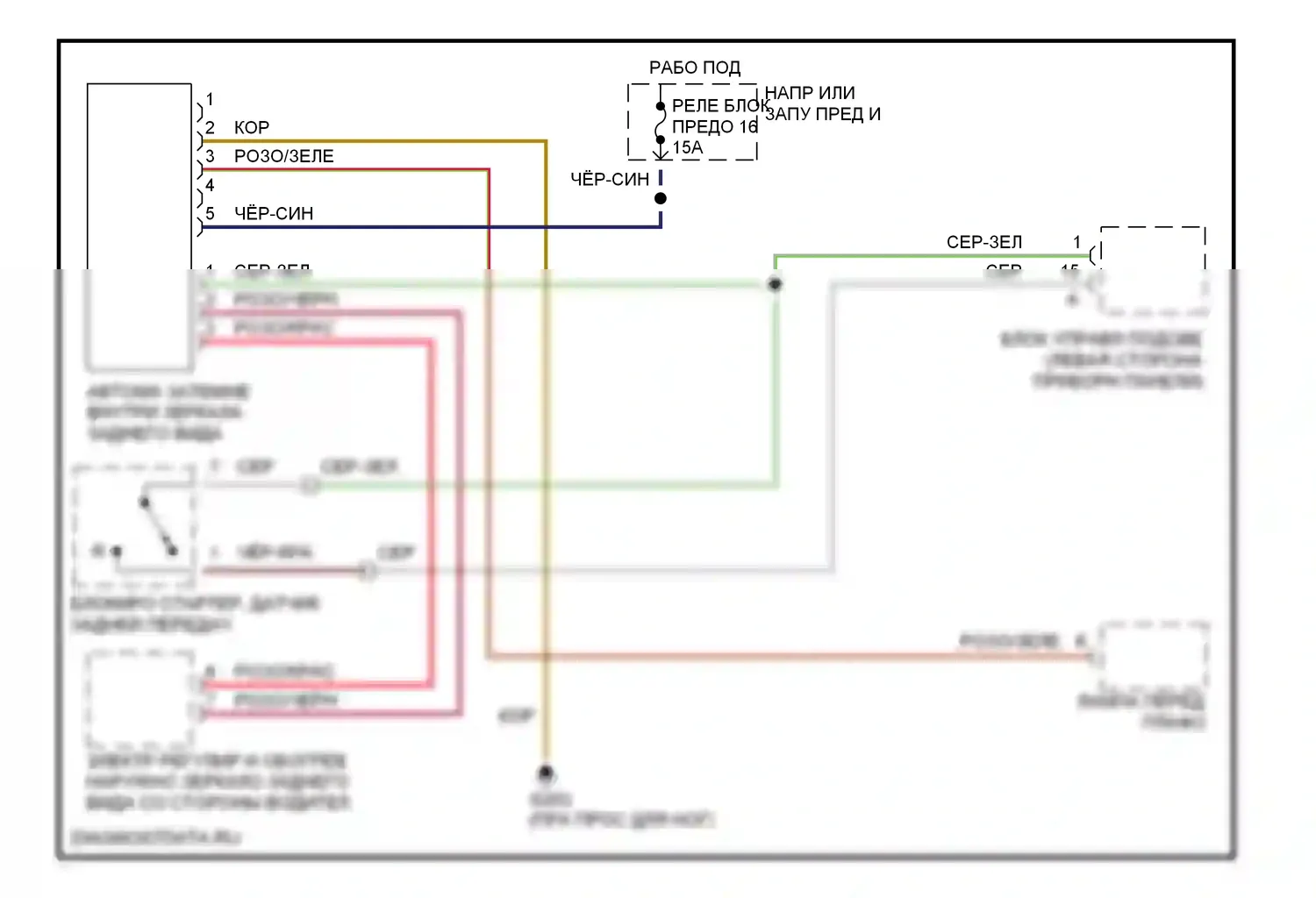 E-класс Mercedes-Benz W210/S210 (1995-1999): Электросхема автоматического дневного/ночного зеркала 