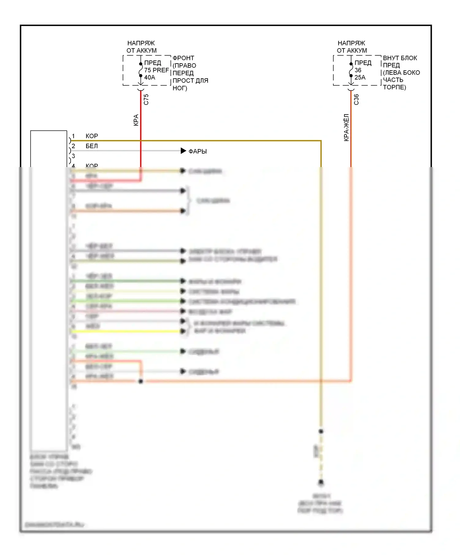 E-класс Mercedes-Benz W211/S211 рестайлинг (2006-2009): Электросхема блока управления пассажирской стороной 