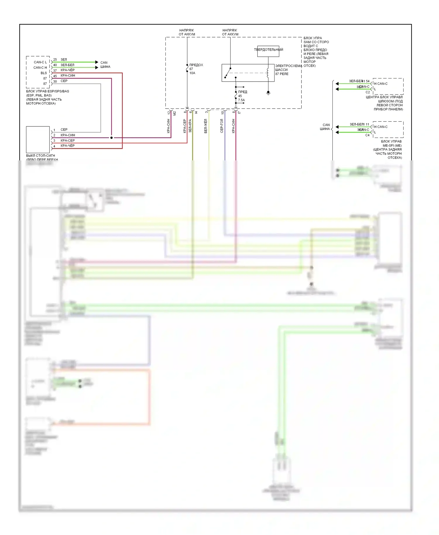 E-класс Mercedes-Benz W211/S211 рестайлинг (2006-2009): Электросхема блокировки селектора 