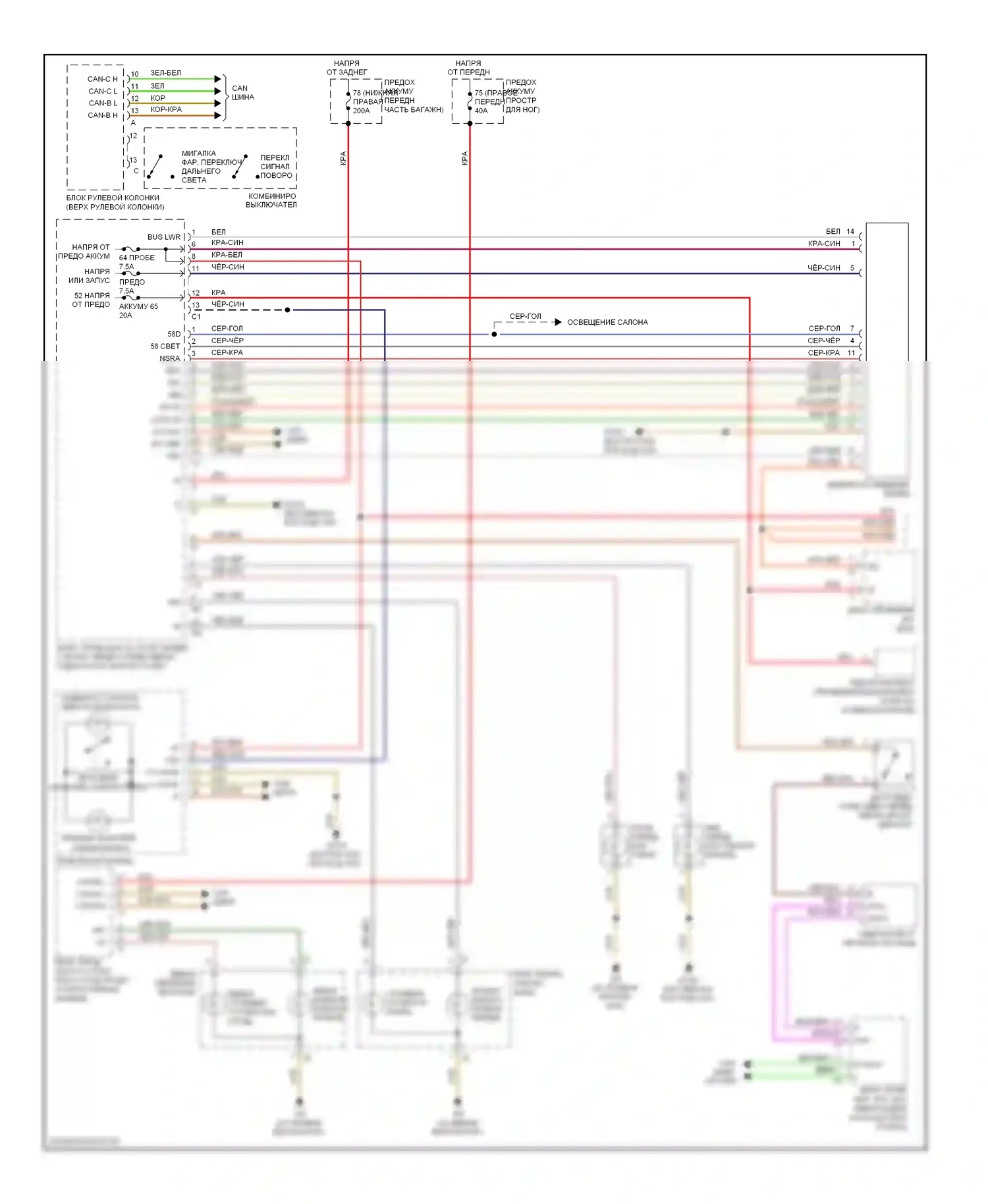 E-класс Mercedes-Benz W211/S211 рестайлинг (2006-2009): Электросхема передних фар и фонарей (1 из 2) 