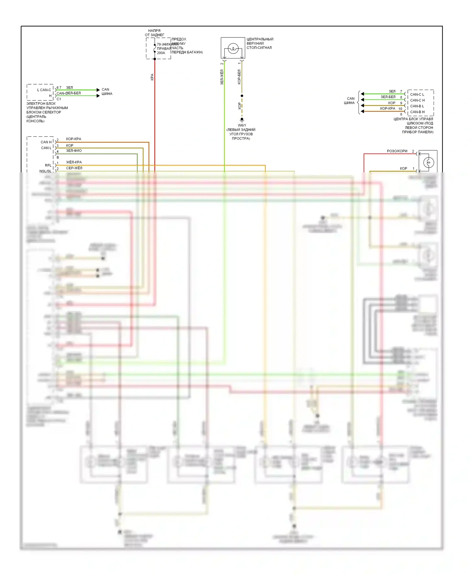 E-класс Mercedes-Benz W211/S211 рестайлинг (2006-2009): Электросхема задних фар и фонарей, вагон 