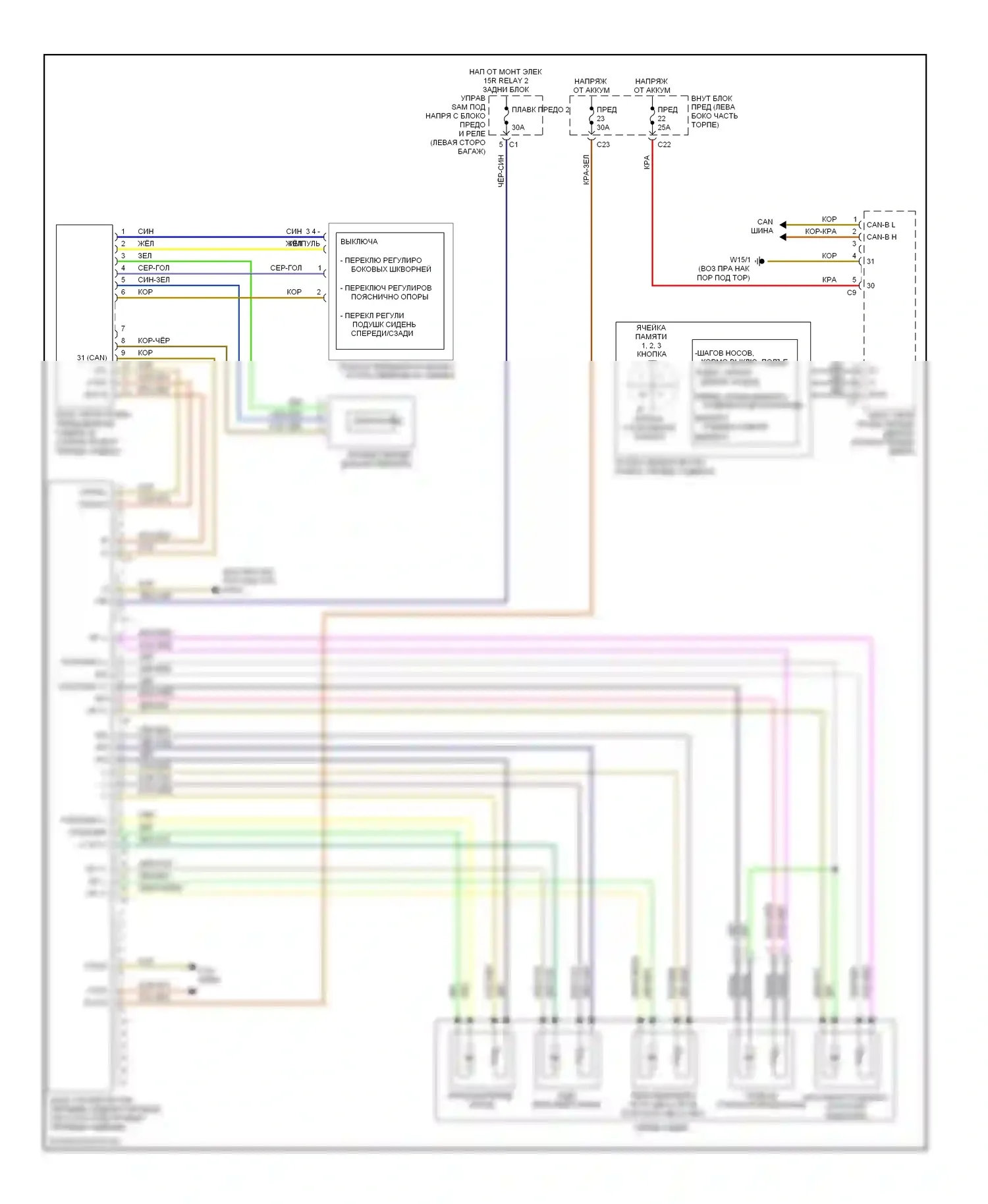 E-класс Mercedes-Benz W211/S211 рестайлинг (2006-2009): Электросхема сиденья памяти пассажира 