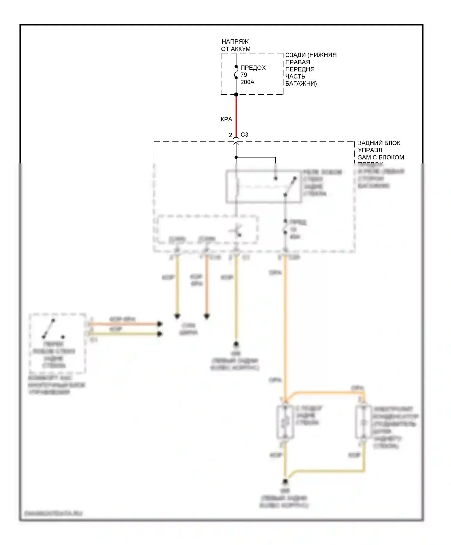 E-класс Mercedes-Benz W211/S211 рестайлинг (2006-2009): Электросхема заднего подогрева 