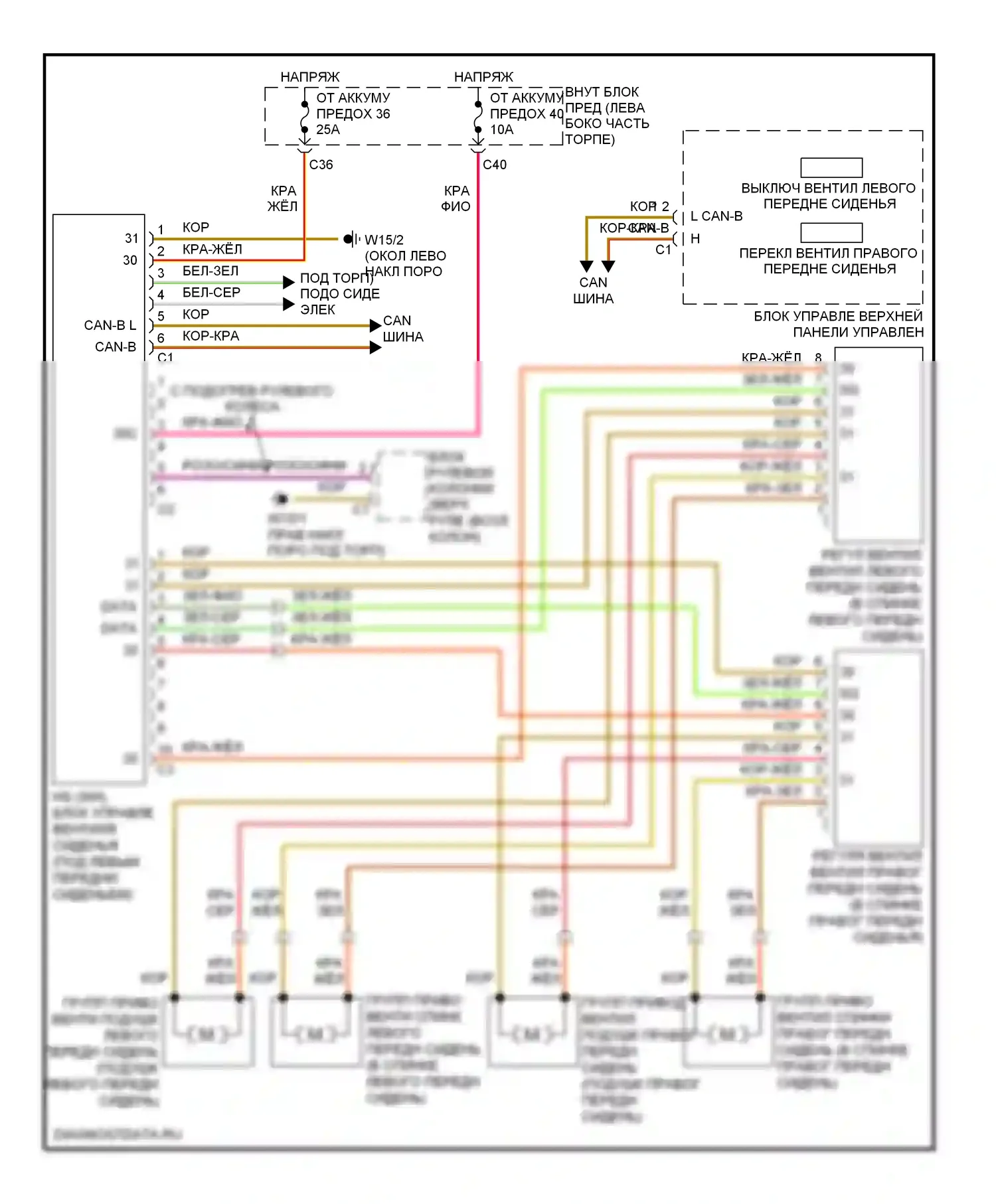E-класс Mercedes-Benz W211/S211 рестайлинг (2006-2009): Электросхема вентиляции сиденья 