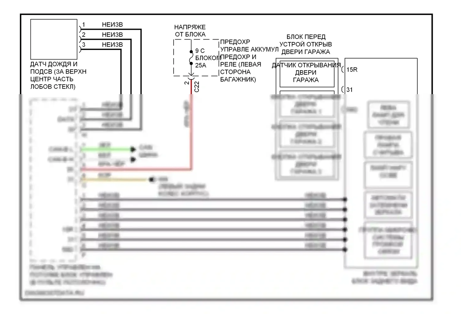 E-класс Mercedes-Benz W211/S211 рестайлинг (2006-2009): Электросхема управления зеркалами заднего вида 