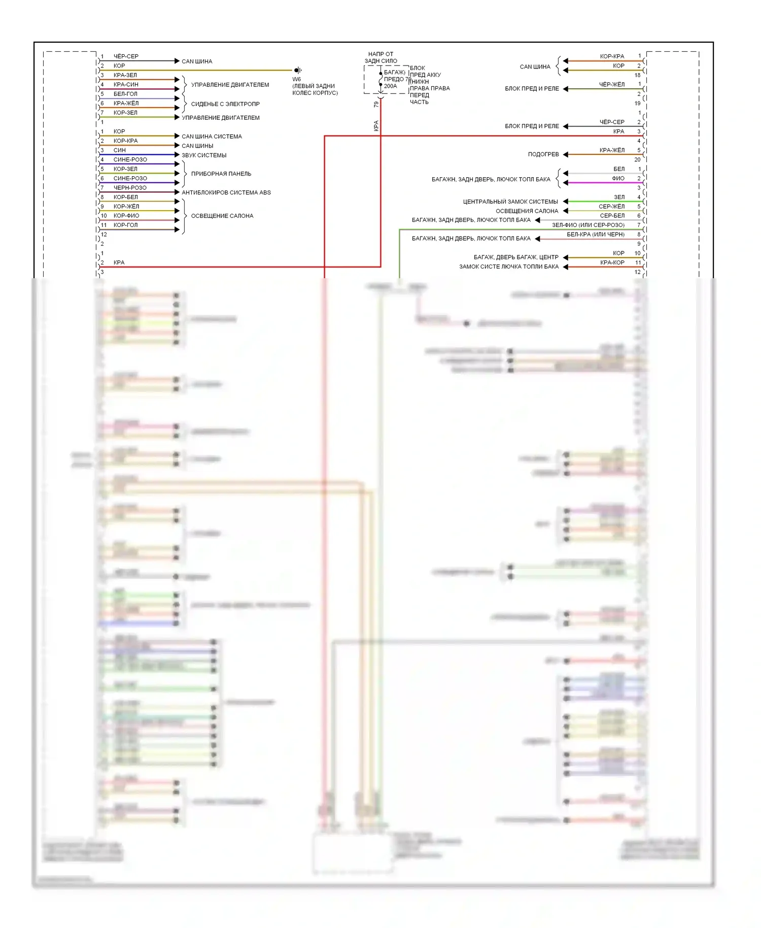 E-класс Mercedes-Benz W211/S211 (2002-2006): Электросхема блока управления задними предохранителями 