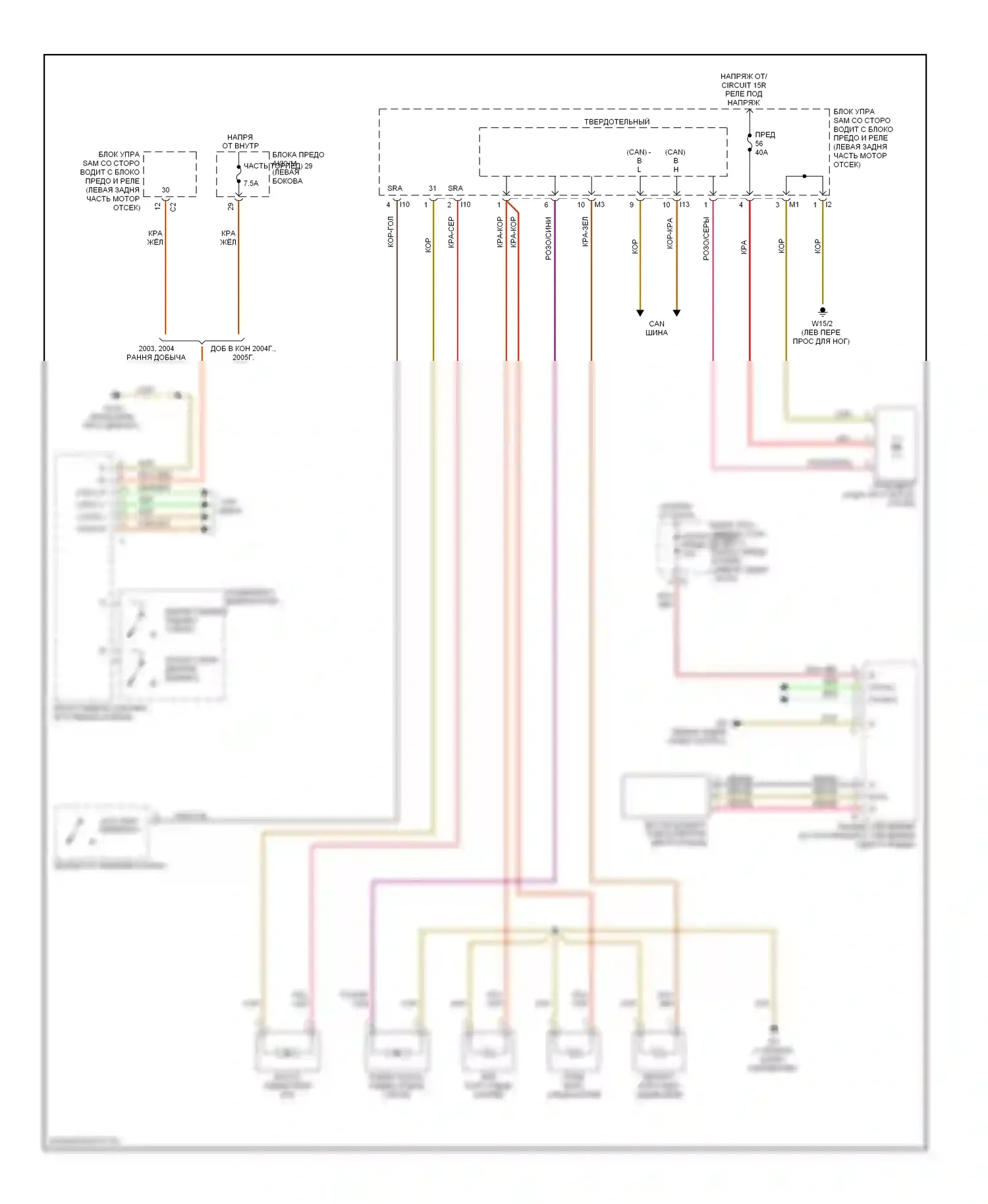 E-класс Mercedes-Benz W211/S211 (2002-2006): Электросхема омывателя передних дворников и омывателей и фары 