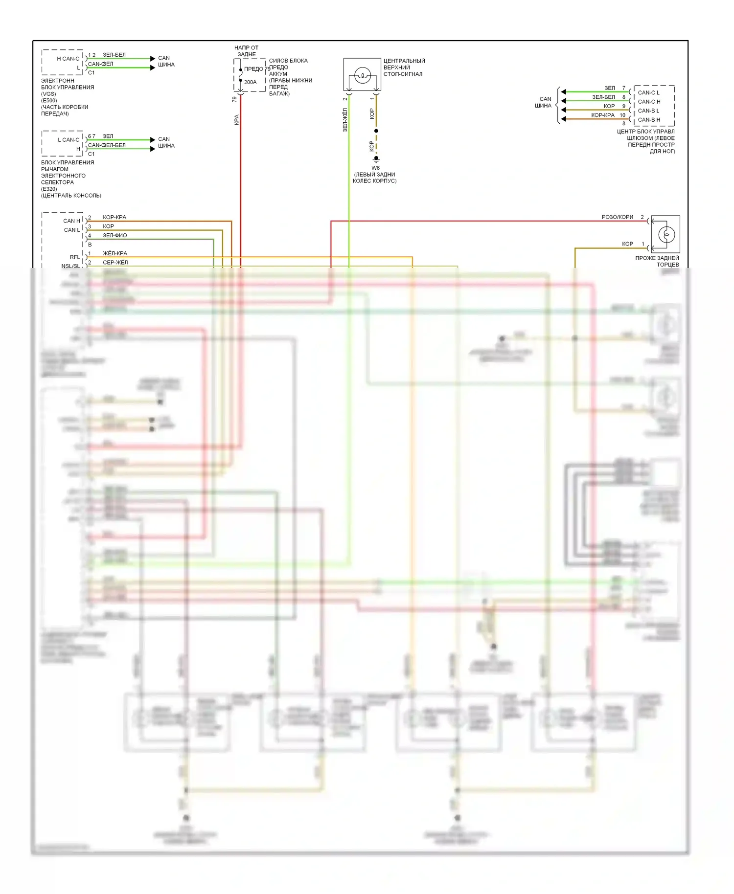 E-класс Mercedes-Benz W211/S211 (2002-2006): Электросхема задних фар и фонарей, вагон 