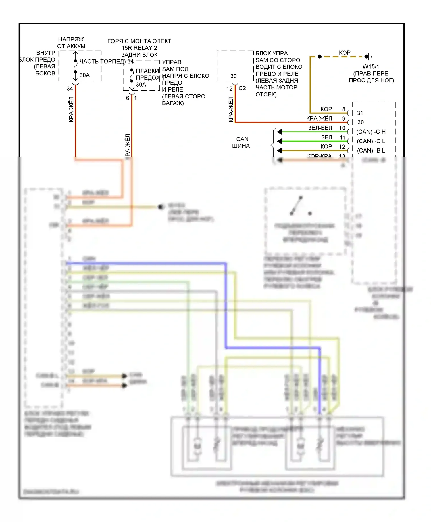 E-класс Mercedes-Benz W211/S211 (2002-2006): Электросхема памяти рулевой колонки, ранний выпуск 