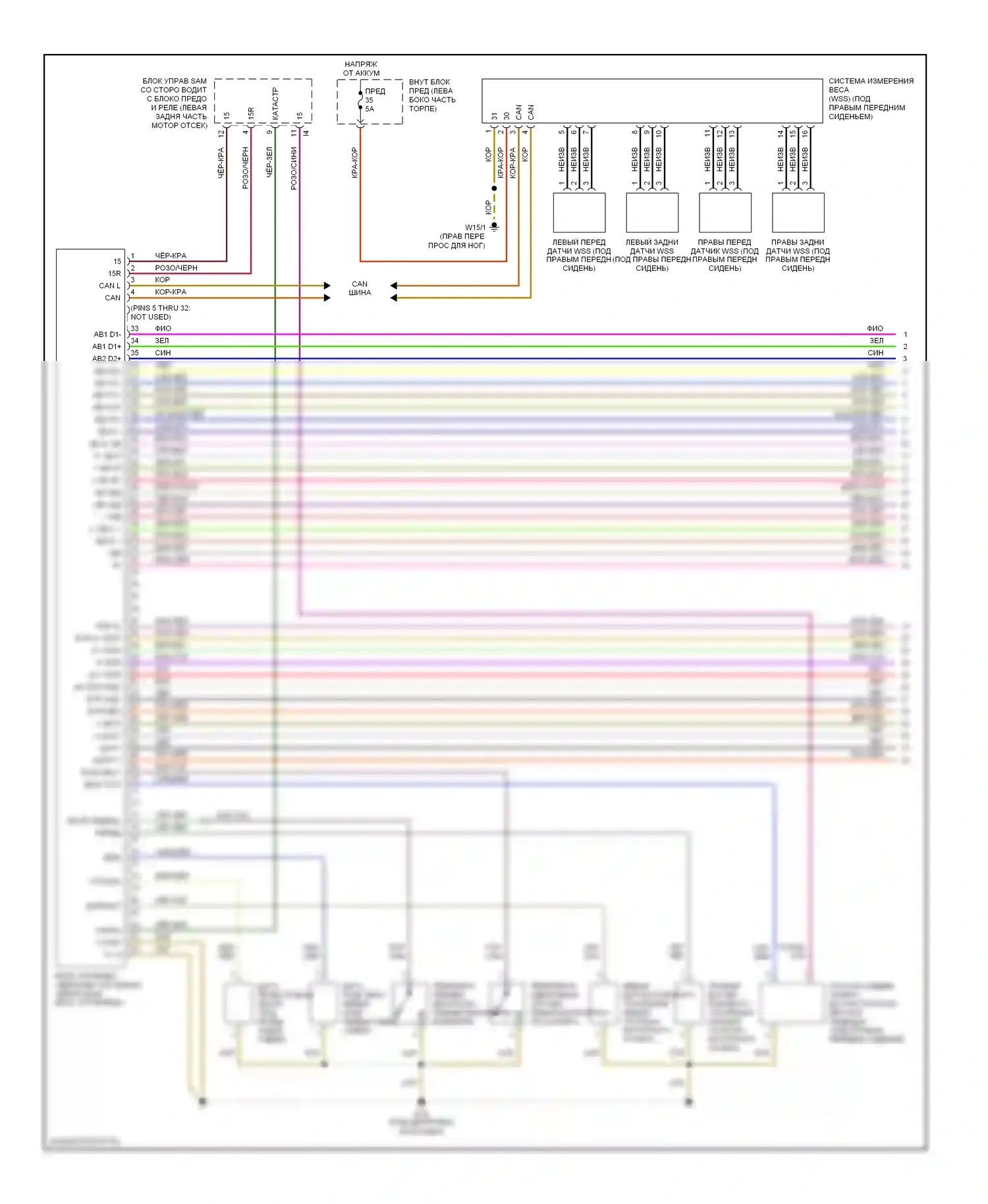 E-класс Mercedes-Benz W211/S211 (2002-2006): Электросхема подушек безопасности (1 из 2) 