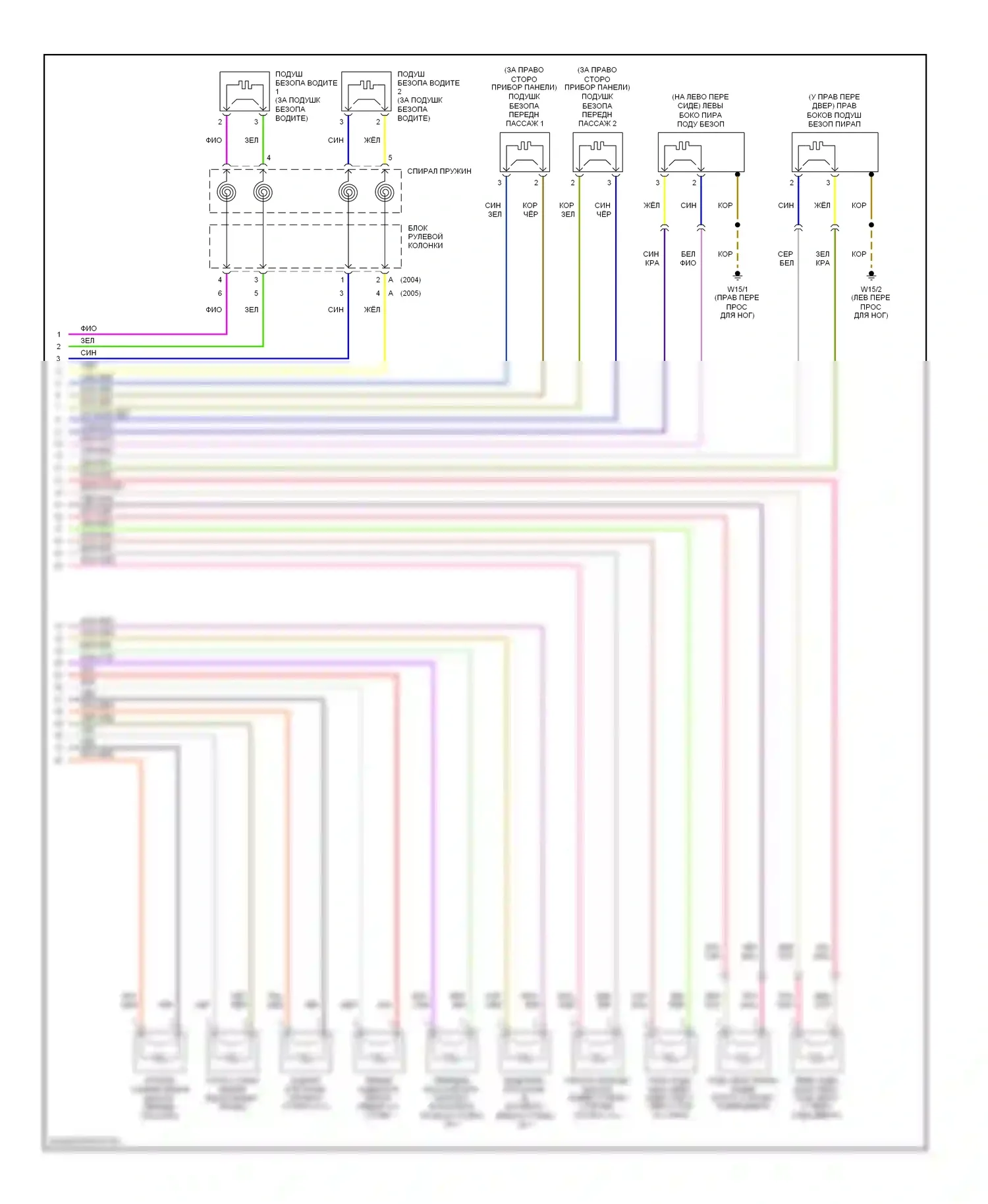 E-класс Mercedes-Benz W211/S211 (2002-2006): Электросхема подушек безопасности (2 из 2) 