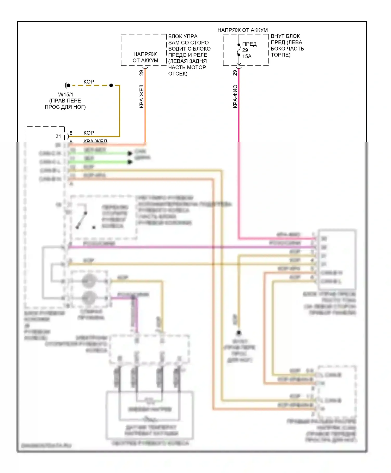 E-класс Mercedes-Benz W211/S211 (2002-2006): Электросхема рулевого колеса с подогревом 