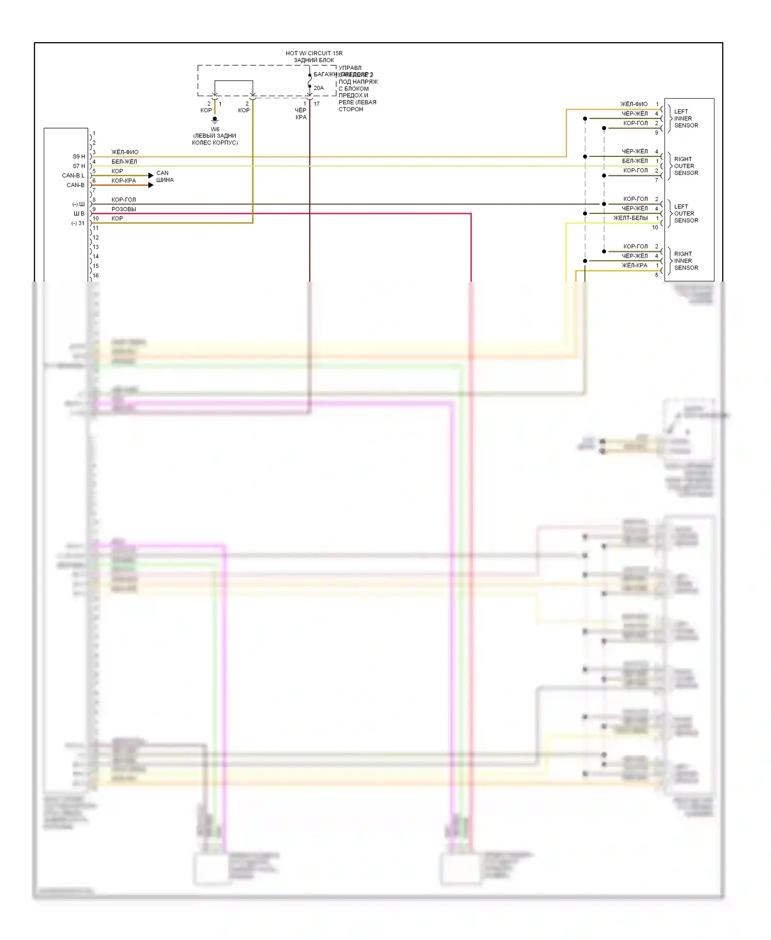 E-класс Mercedes-Benz W211/S211 (2002-2006): Электросхема парктроника 