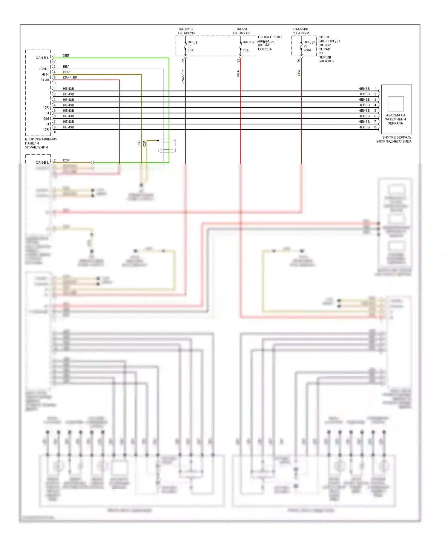 E-класс Mercedes-Benz W211/S211 (2002-2006): Электросхема управления зеркалами заднего вида 