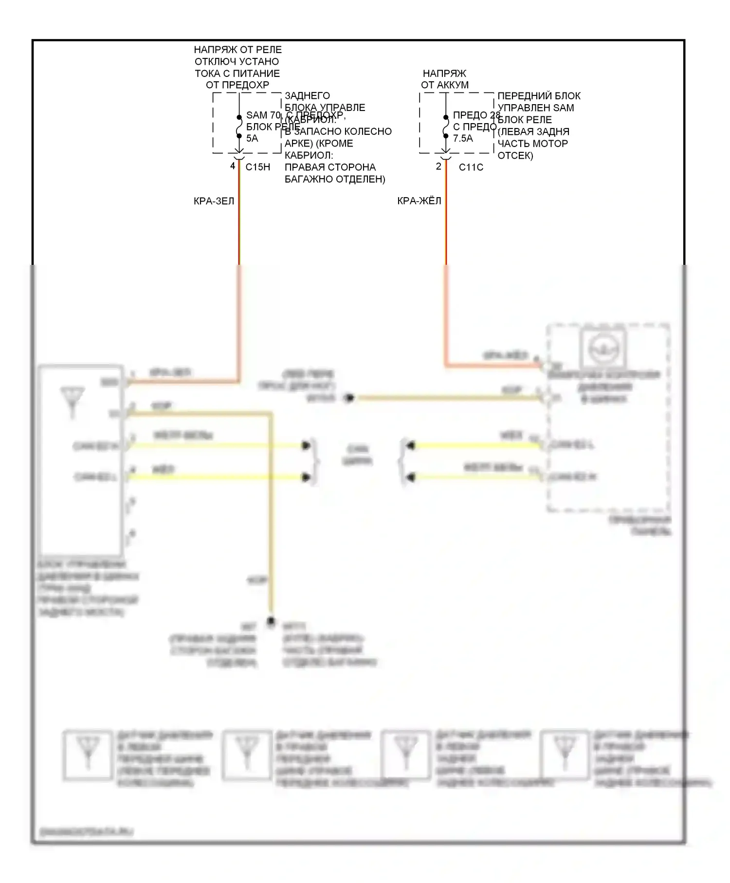 E-класс Mercedes-Benz W212/S212/C207/A207 рестайлинг (2013-2016): Электросхема контроля давления в шинах, купе 