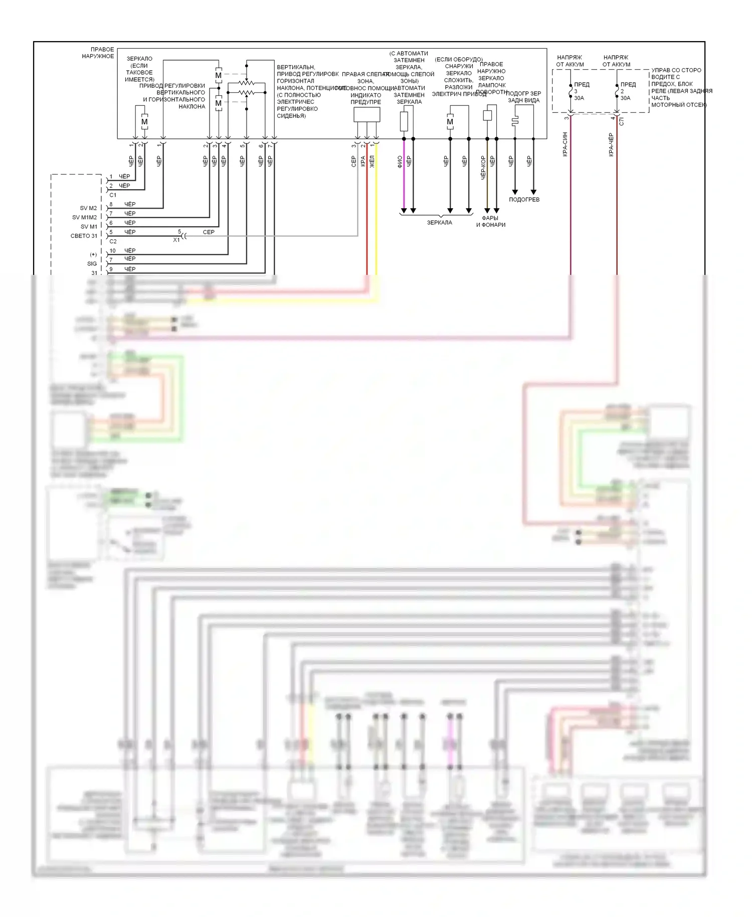 E-класс Mercedes-Benz W212/S212/C207/A207 (2009-2013): Электросхема памяти зеркал, седан 