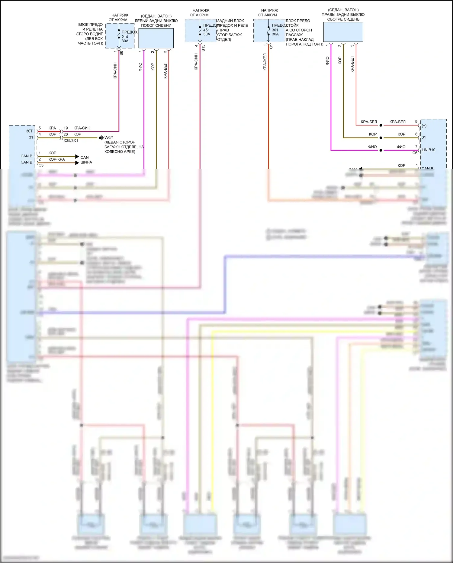 E-класс All-Terrain Mercedes-Benz S213 рестайлинг (2020-2024): Электросхема задних обогреваемых сидений, без подогрева сидений плюс 