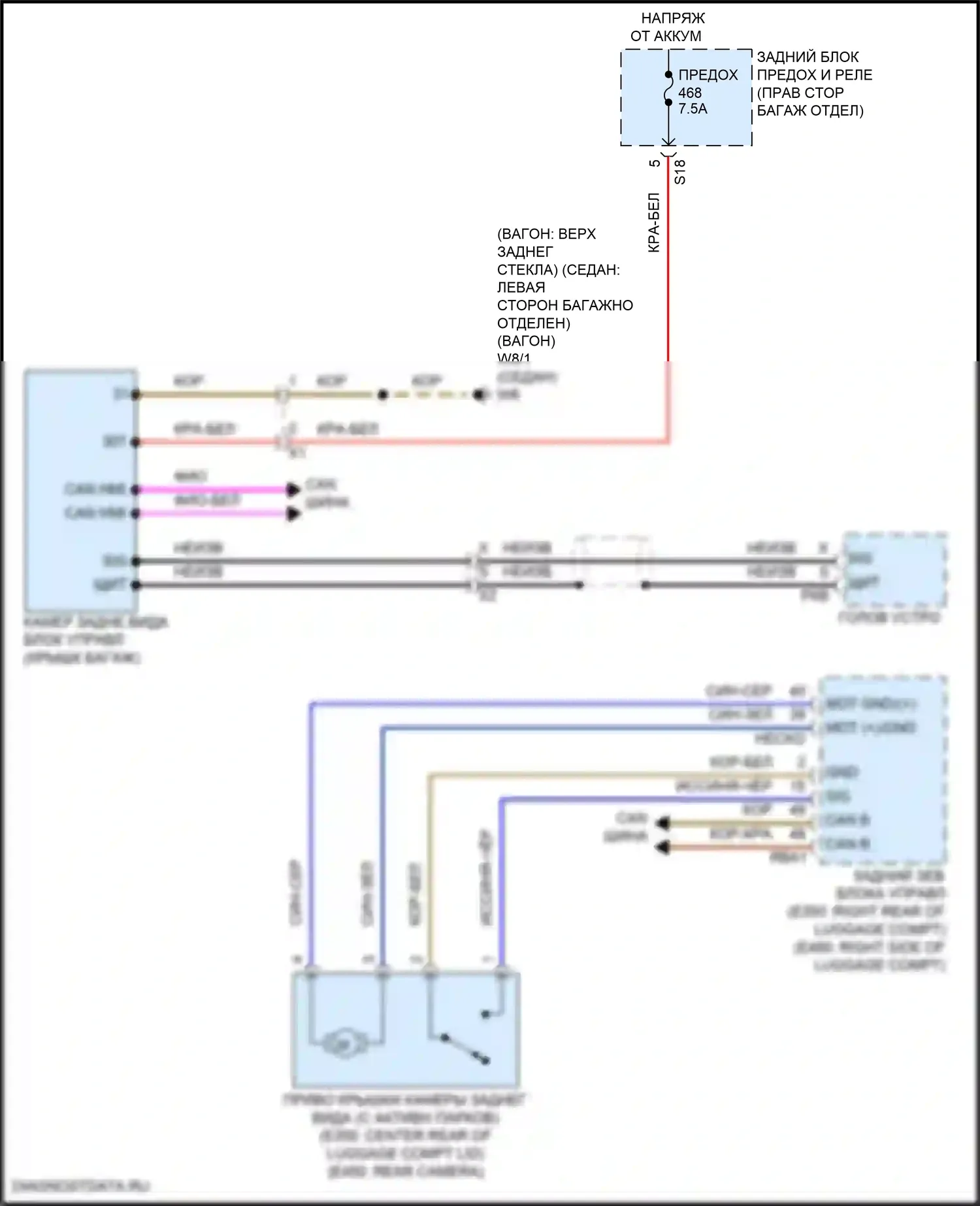 E-класс All-Terrain Mercedes-Benz S213 рестайлинг (2020-2024): Электросхема задней камеры 