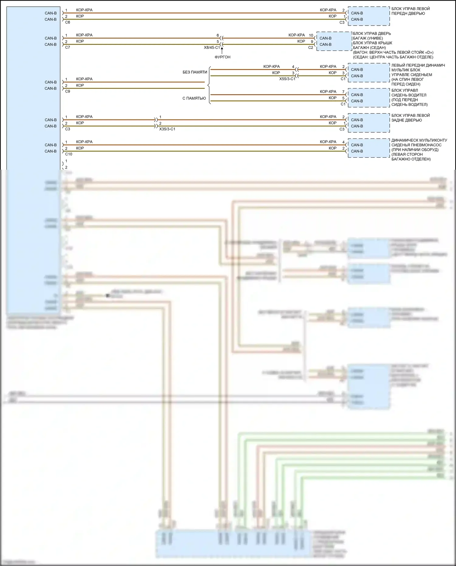 E-класс Mercedes-Benz W212/S212/C207/A207 рестайлинг (2013-2016): Электросхема шины высокого/низкого уровня (2 из 6) 