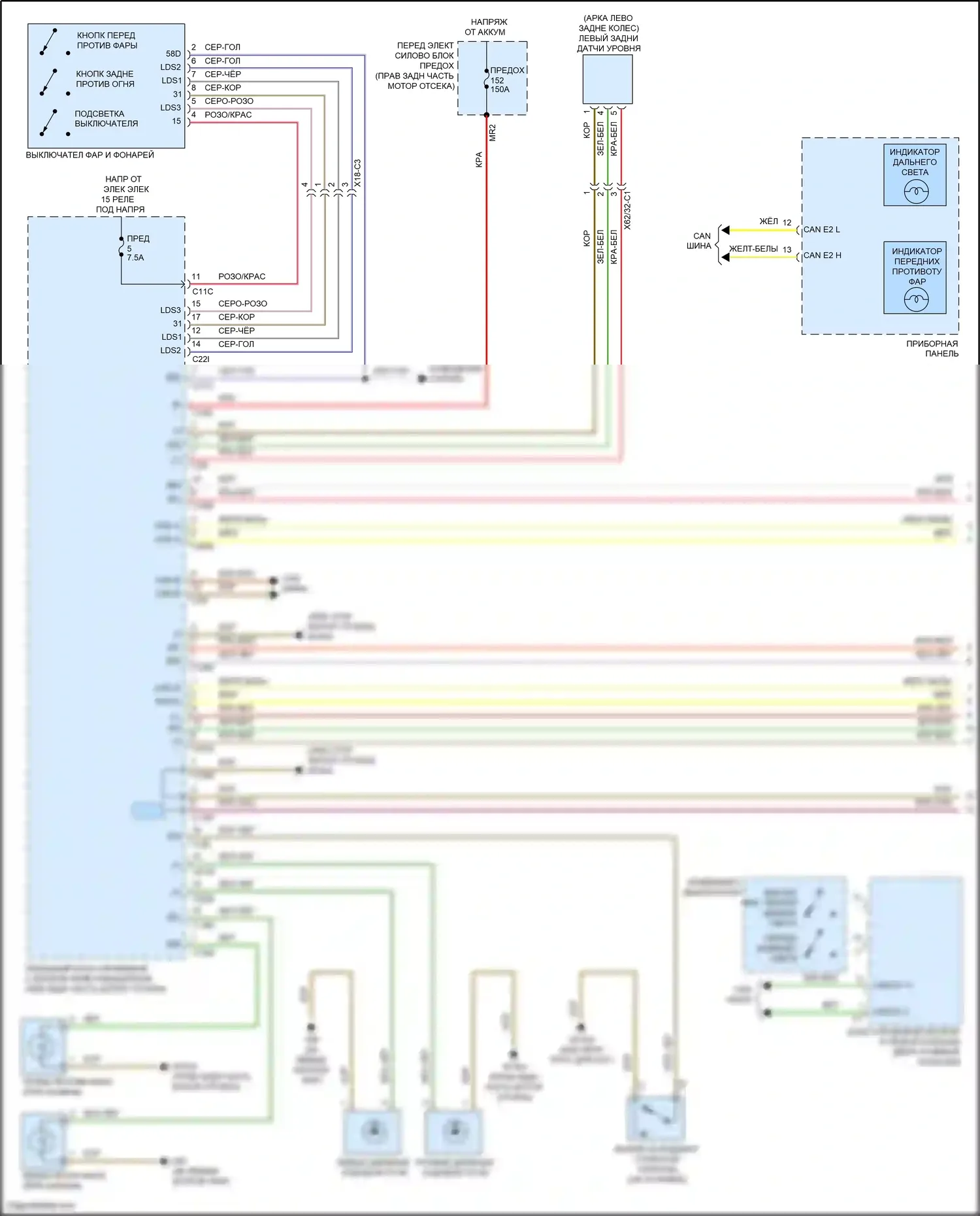 E-класс Mercedes-Benz W212/S212/C207/A207 рестайлинг (2013-2016): Электросхема фар, кабриолет со статическими светодиодными фарами (1 из 2) 