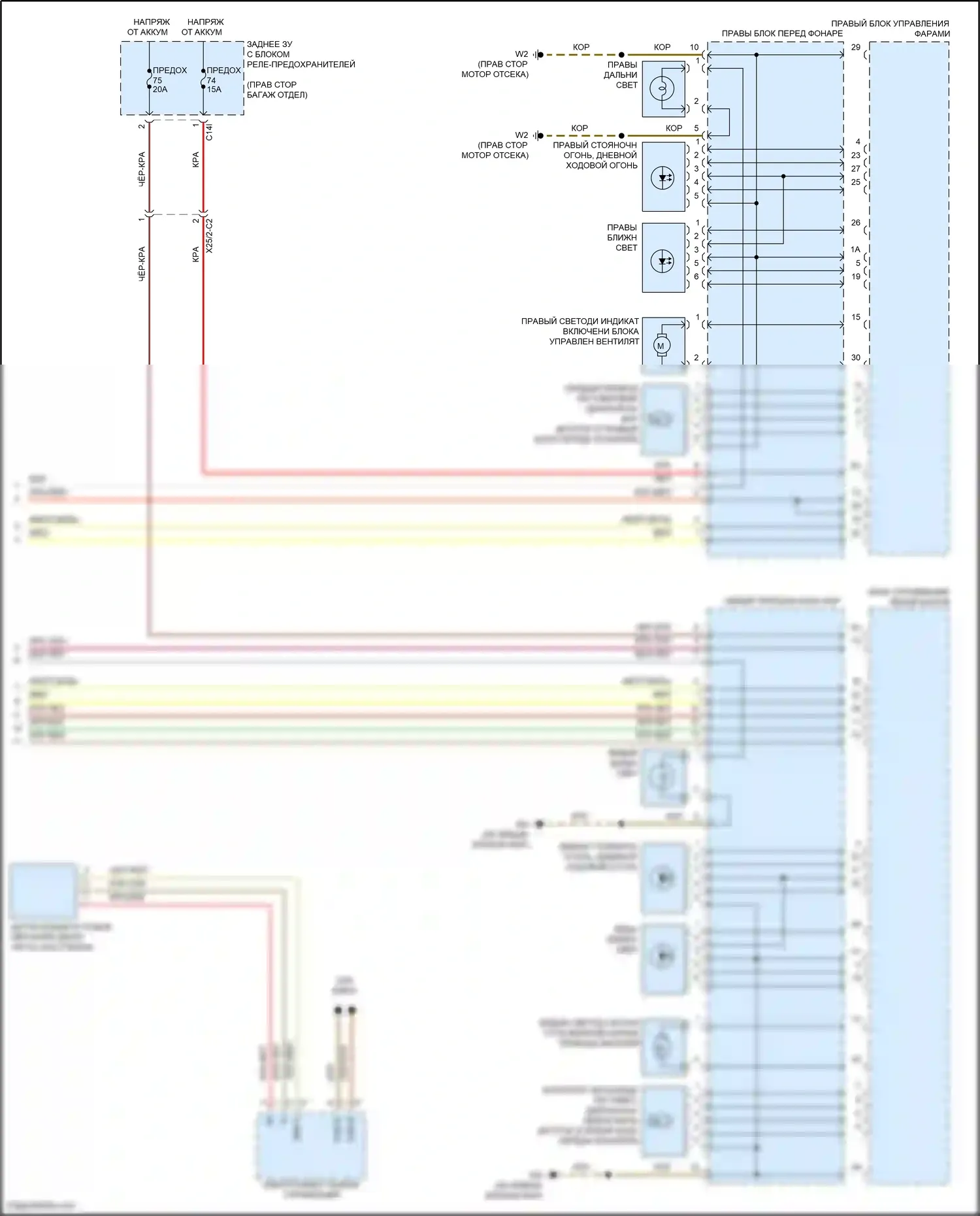 E-класс Mercedes-Benz W212/S212/C207/A207 рестайлинг (2013-2016): Электросхема фар, вагон без адаптивных светодиодных фар (2 из 2) 