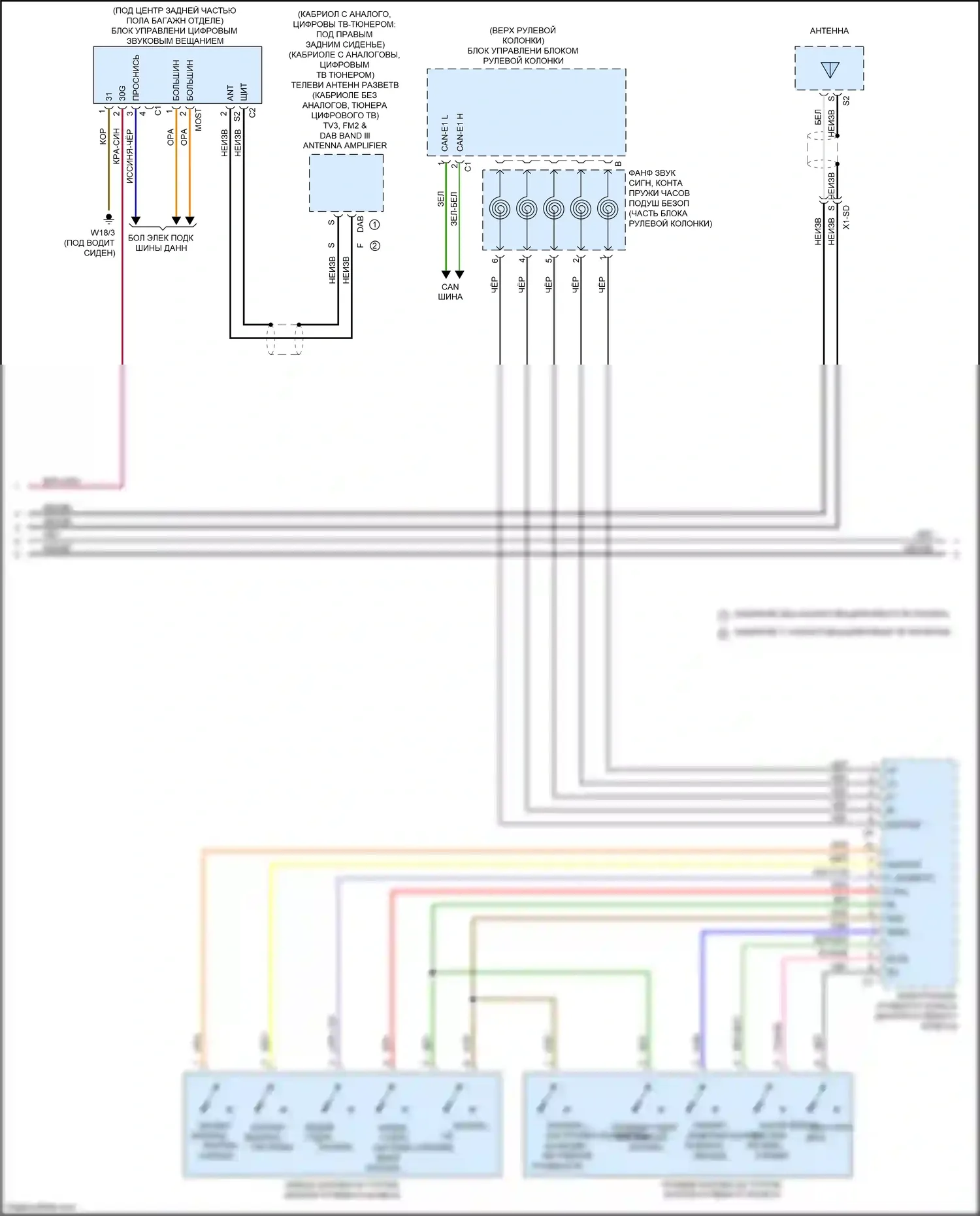 E-класс Mercedes-Benz W212/S212/C207/A207 рестайлинг (2013-2016): Электросхема магнитолы, кабриолет (2 из 3) 