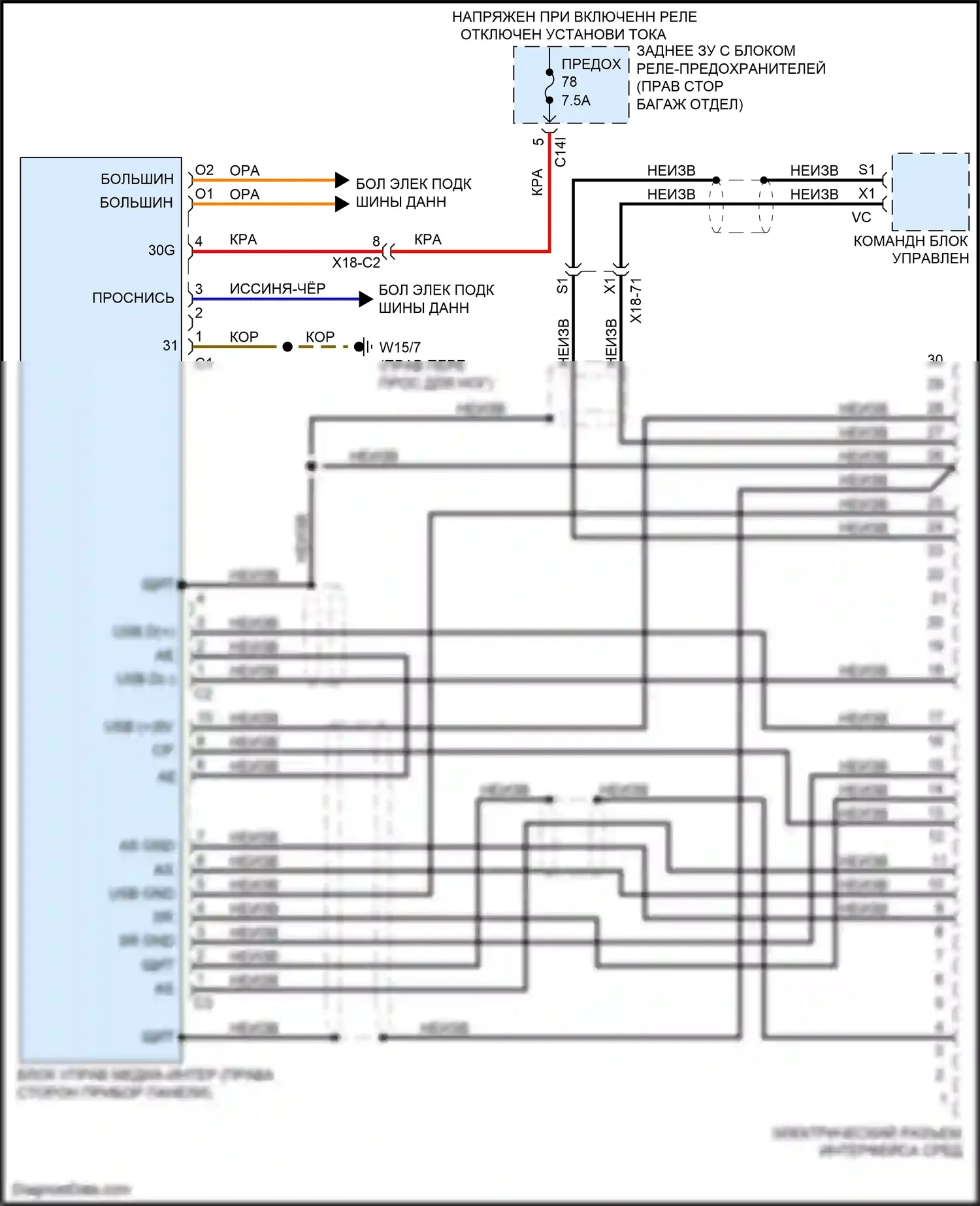 E-класс Mercedes-Benz W212/S212/C207/A207 рестайлинг (2013-2016): Электросхема мультимедийного интерфейса, седан 