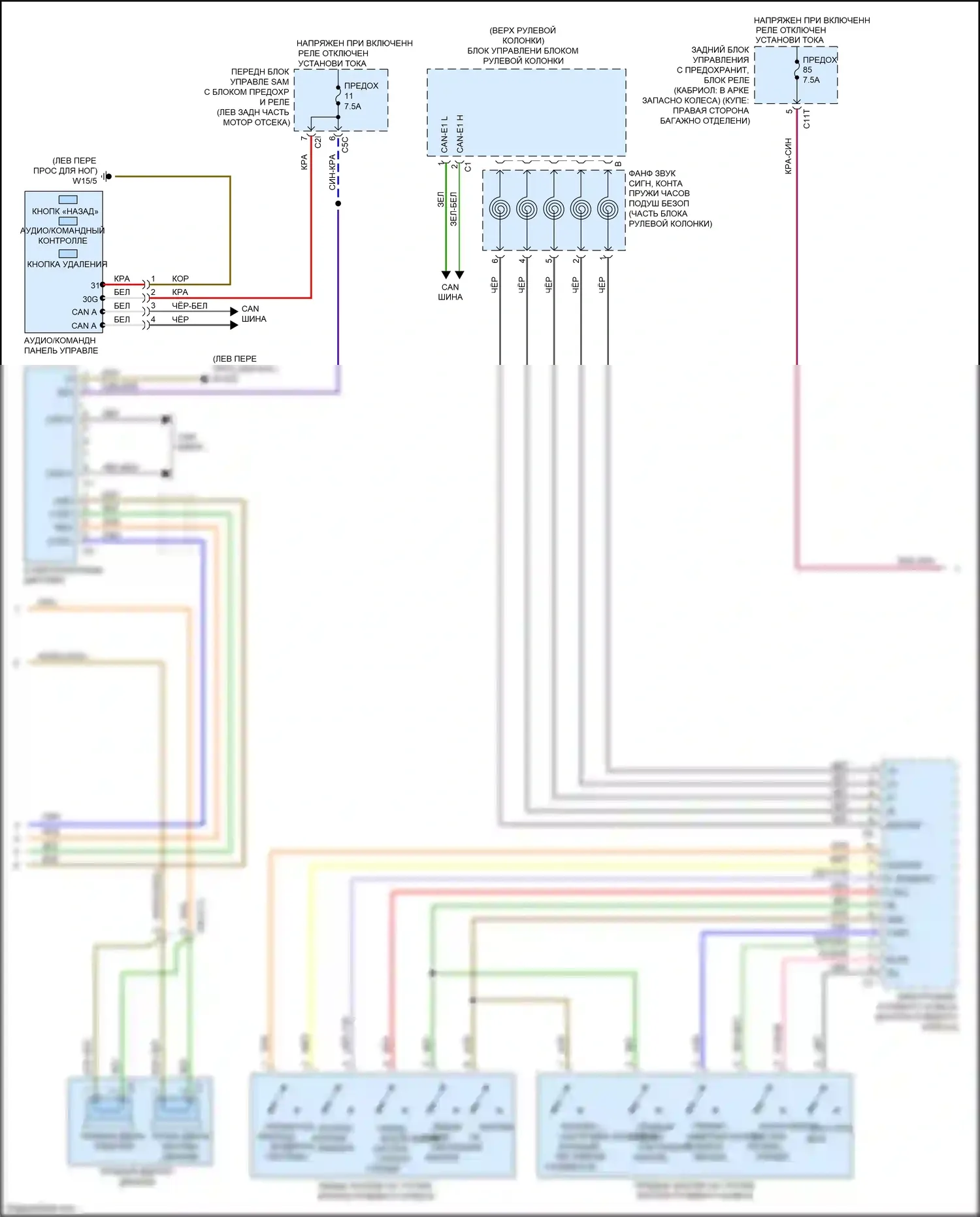 E-класс Mercedes-Benz W212/S212/C207/A207 рестайлинг (2013-2016): Электросхема управления магнитолы comand, кабриолет (2 из 3) 