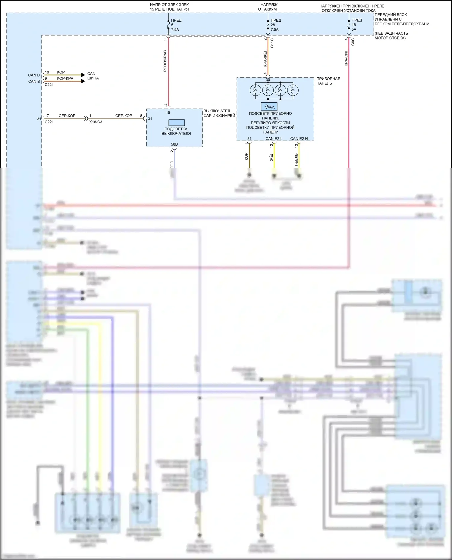 E-класс Mercedes-Benz W212/S212/C207/A207 рестайлинг (2013-2016): Электросхема подсветки приборной панели, кабриолет (1 из 2) 