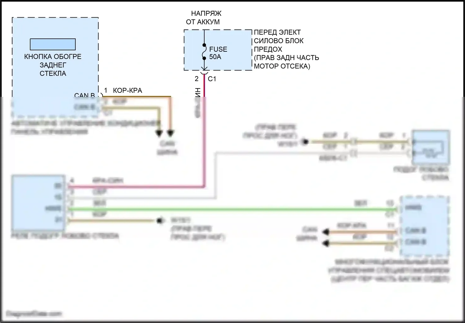 E-класс Mercedes-Benz W212/S212/C207/A207 рестайлинг (2013-2016): Электросхема обогреваемого лобового стекла 