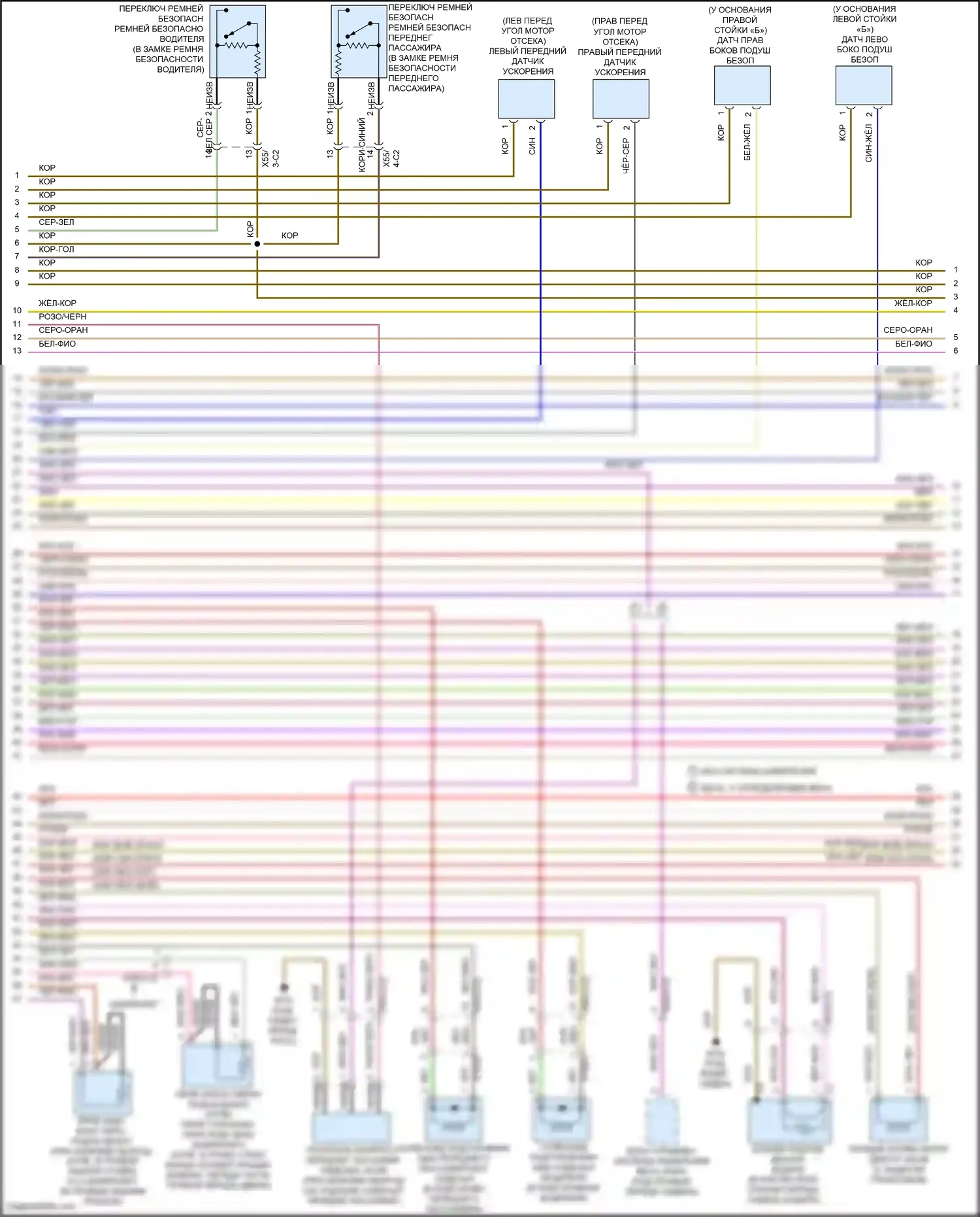 E-класс Mercedes-Benz W212/S212/C207/A207 рестайлинг (2013-2016): Электросхема подушек безопасности, купе (2 из 4) 