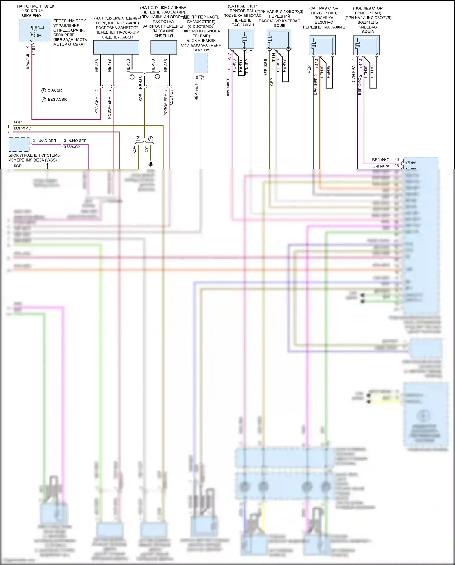 E-класс Mercedes-Benz W212/S212/C207/A207 рестайлинг (2013-2016): Электросхема подушек безопасности, седан (4 из 4) 