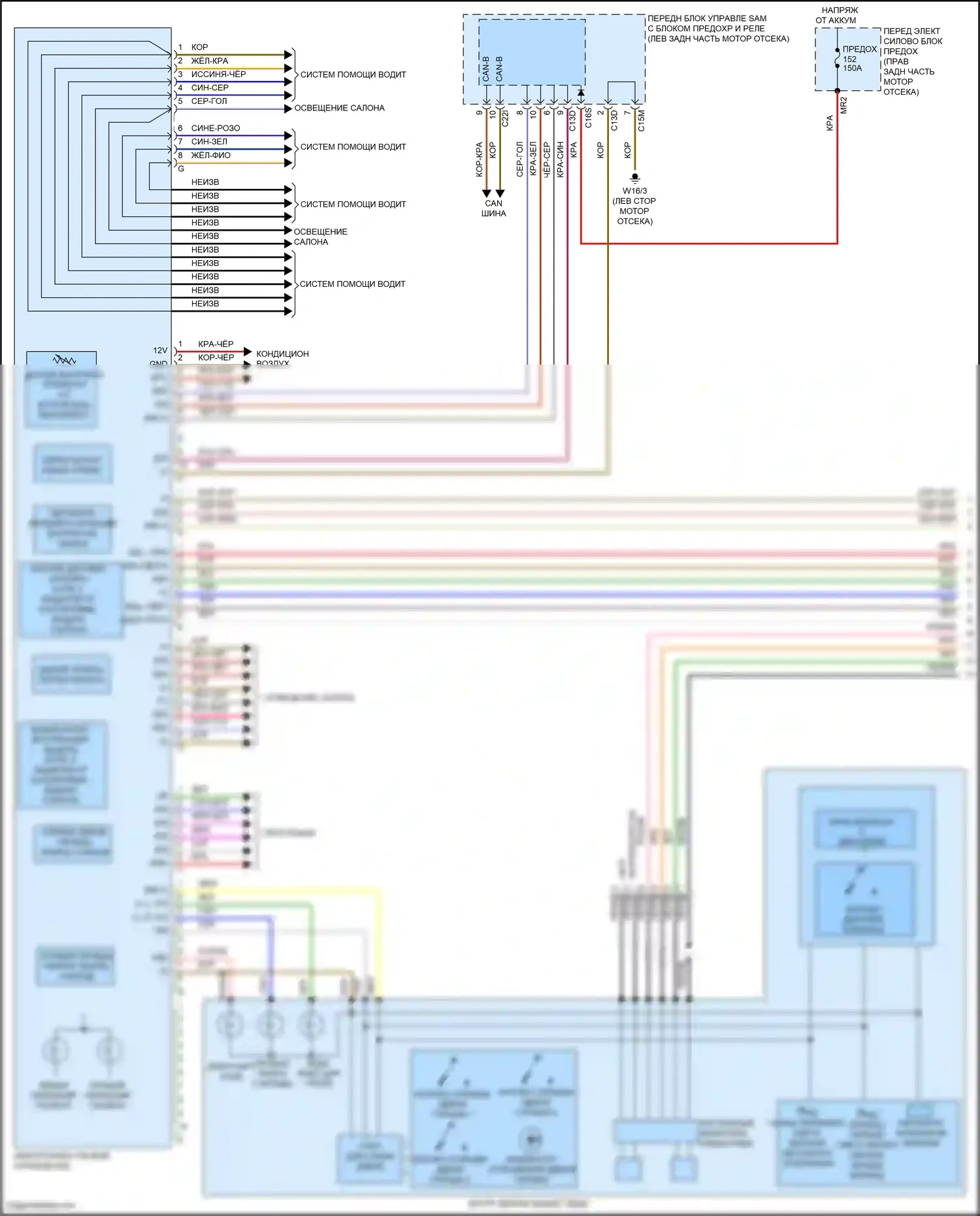 E-класс Mercedes-Benz W212/S212/C207/A207 рестайлинг (2013-2016): Электросхема потолочного пульта, кабриолет (1 из 2) 