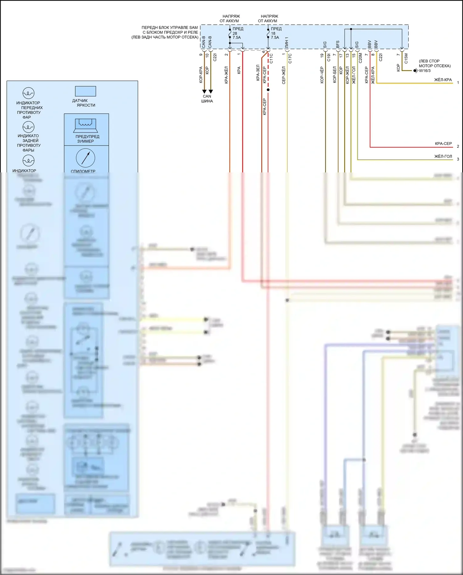 E-класс Mercedes-Benz W212/S212/C207/A207 рестайлинг (2013-2016): Электросхема приборной панели, кабриолет (1 из 2) 