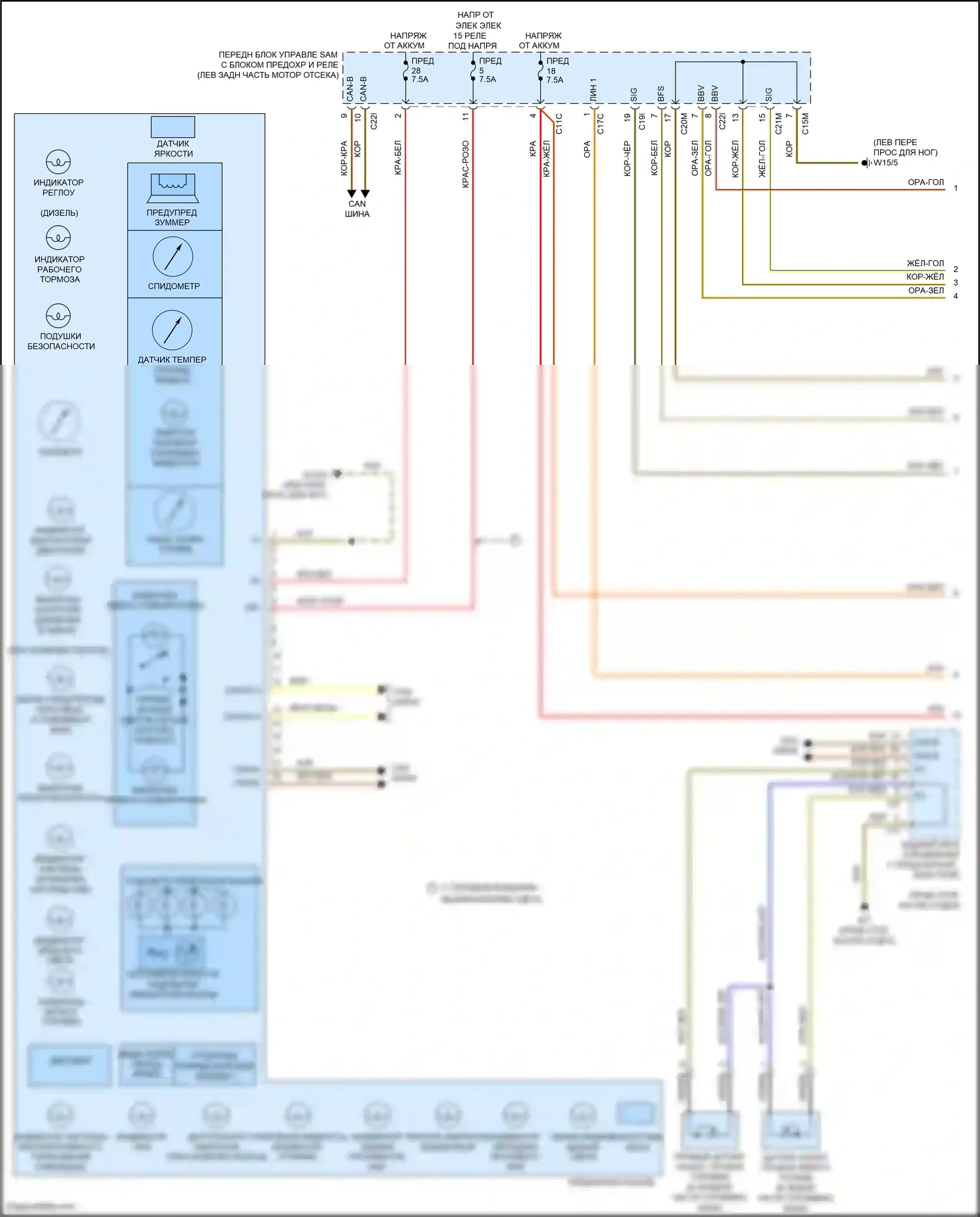 E-класс Mercedes-Benz W212/S212/C207/A207 рестайлинг (2013-2016): Электросхема приборной панели, вагон (1 из 2) 