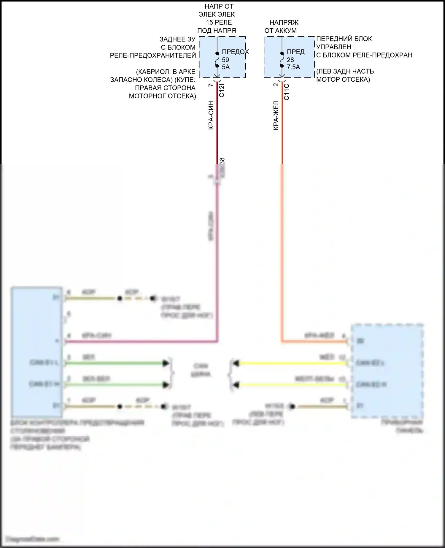 E-класс Mercedes-Benz W212/S212/C207/A207 рестайлинг (2013-2016): Электросхема уклонения от столкновения, купе 
