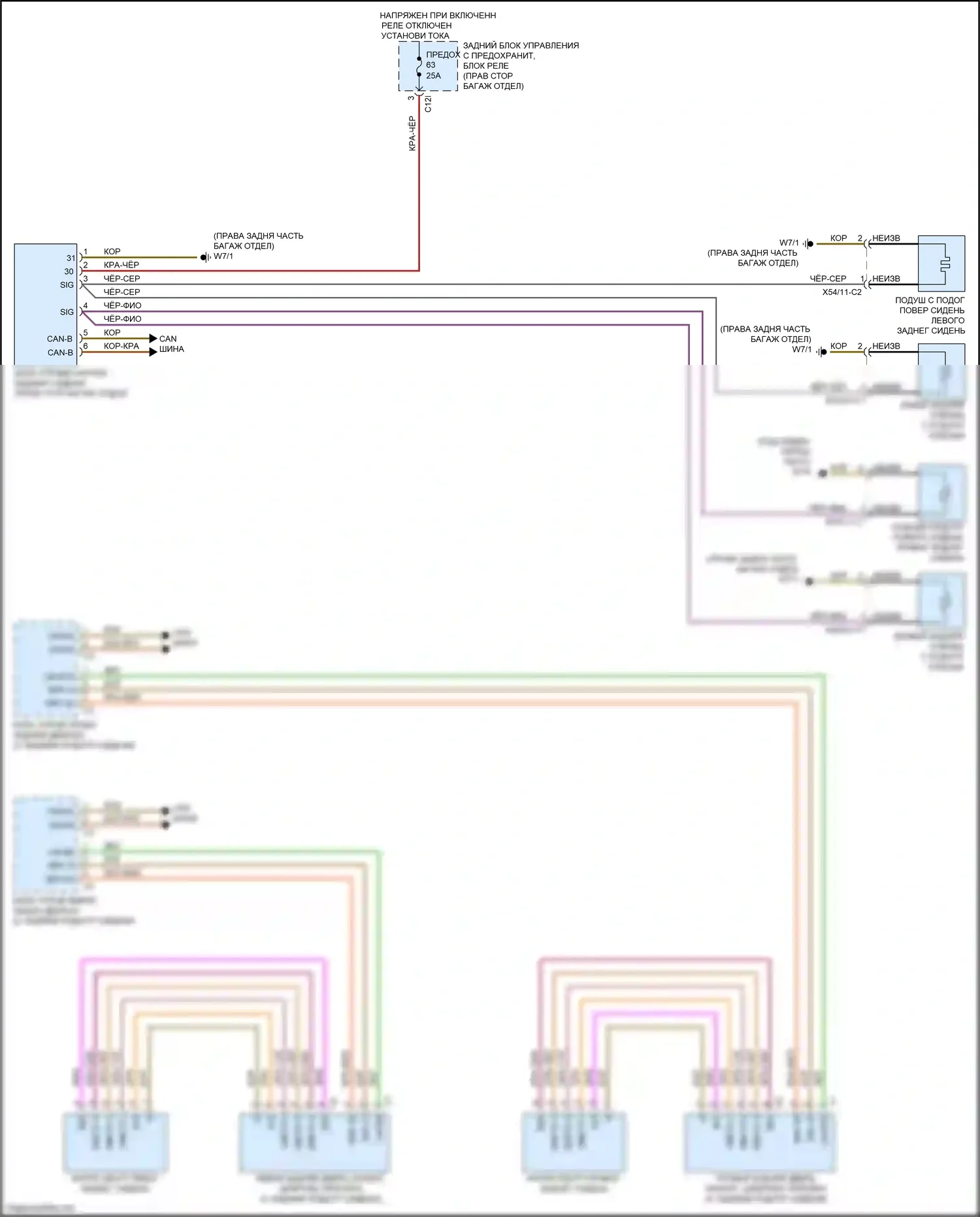 E-класс Mercedes-Benz W212/S212/C207/A207 рестайлинг (2013-2016): Электросхема задних обогреваемых сидений 