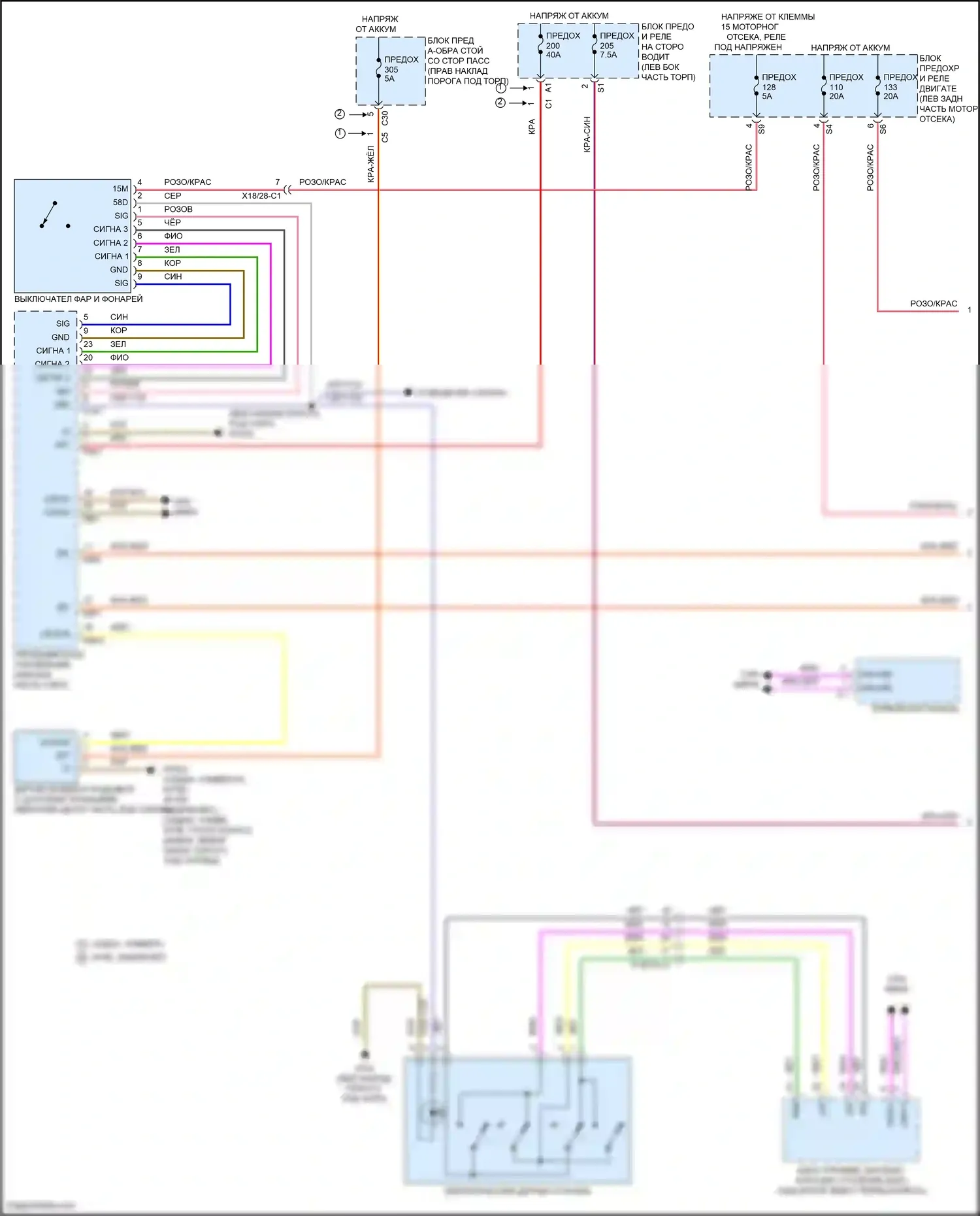 E-класс Mercedes-Benz W213/S213/C238/A238 рестайлинг (2020-2024): Электросхема фар, со статическими светодиодными фарами (1 из 2) 