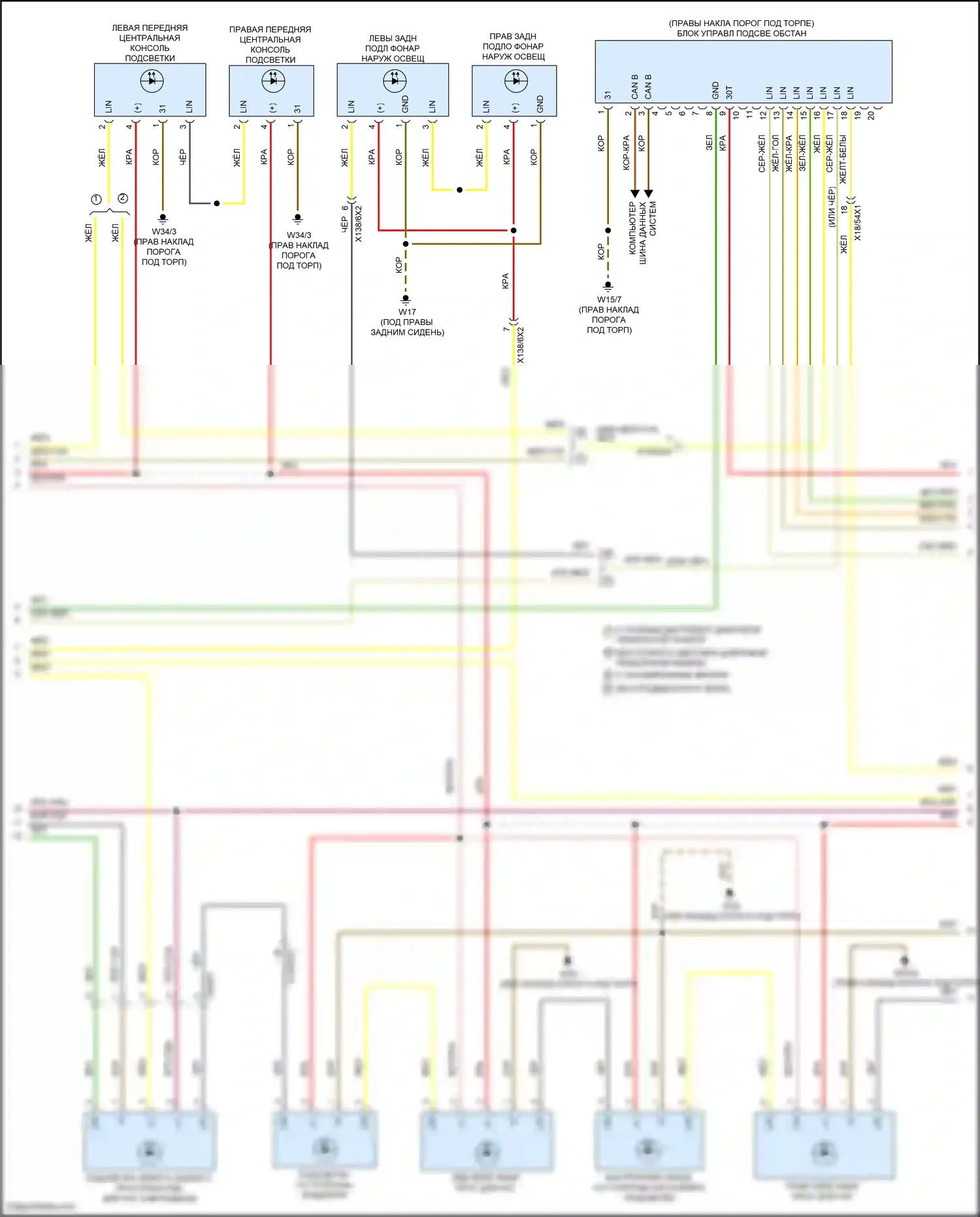 E-класс Mercedes-Benz W213/S213/C238/A238 рестайлинг (2020-2024): Электросхема освещения салона, вагон (3 из 6) 